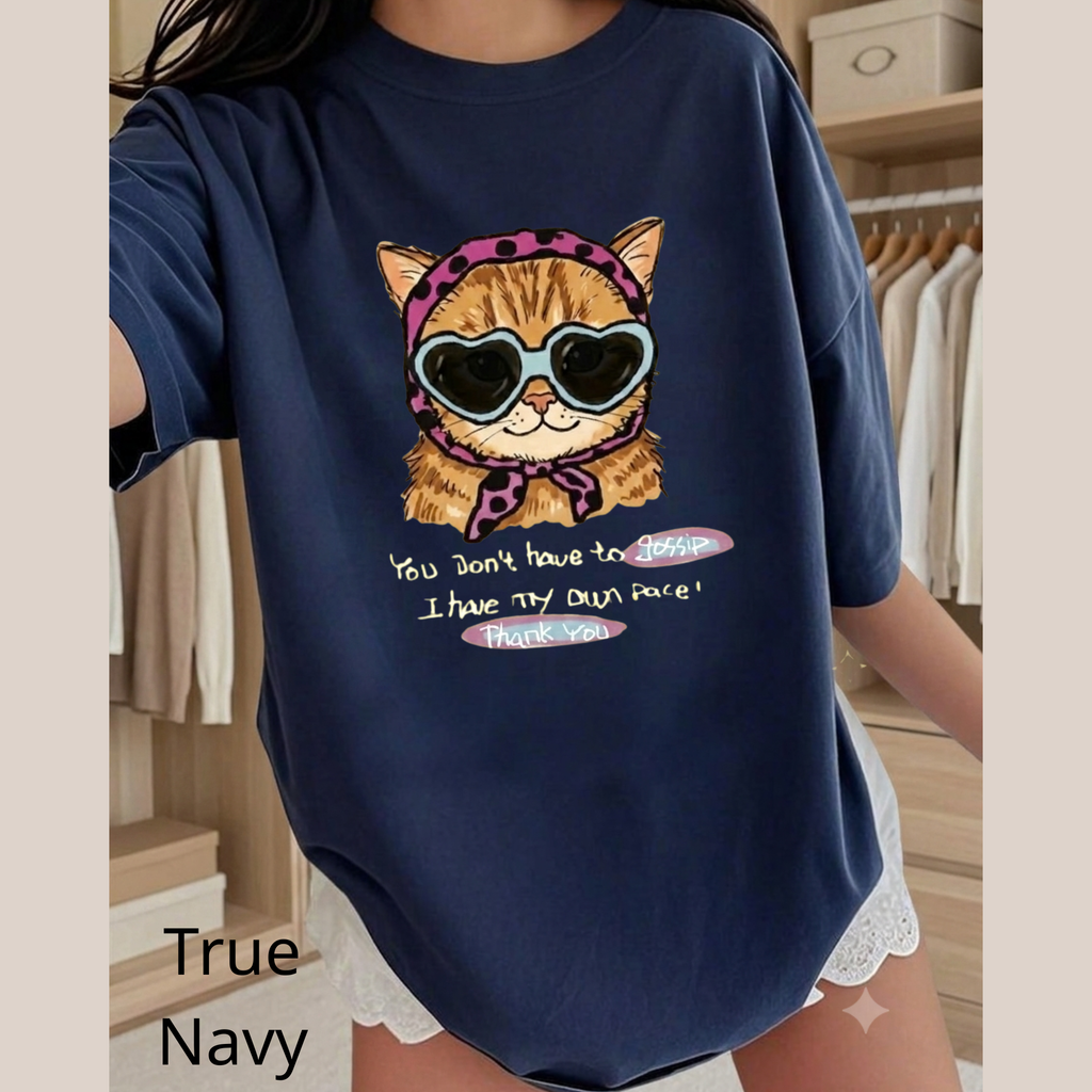 Cute Cat Shirt, You Don't Have To Gossip I Have My Own Pace T-Shirt, Funny Sassy Cat Lover Gift, Pastel Aesthetic Tee, Oversized Trendy Top