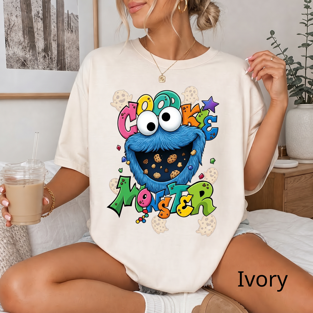 Comfort Color Cookie Monster T-shirt | Sesame Street Cartoon Character Tee, Disney Sesame Street Characters