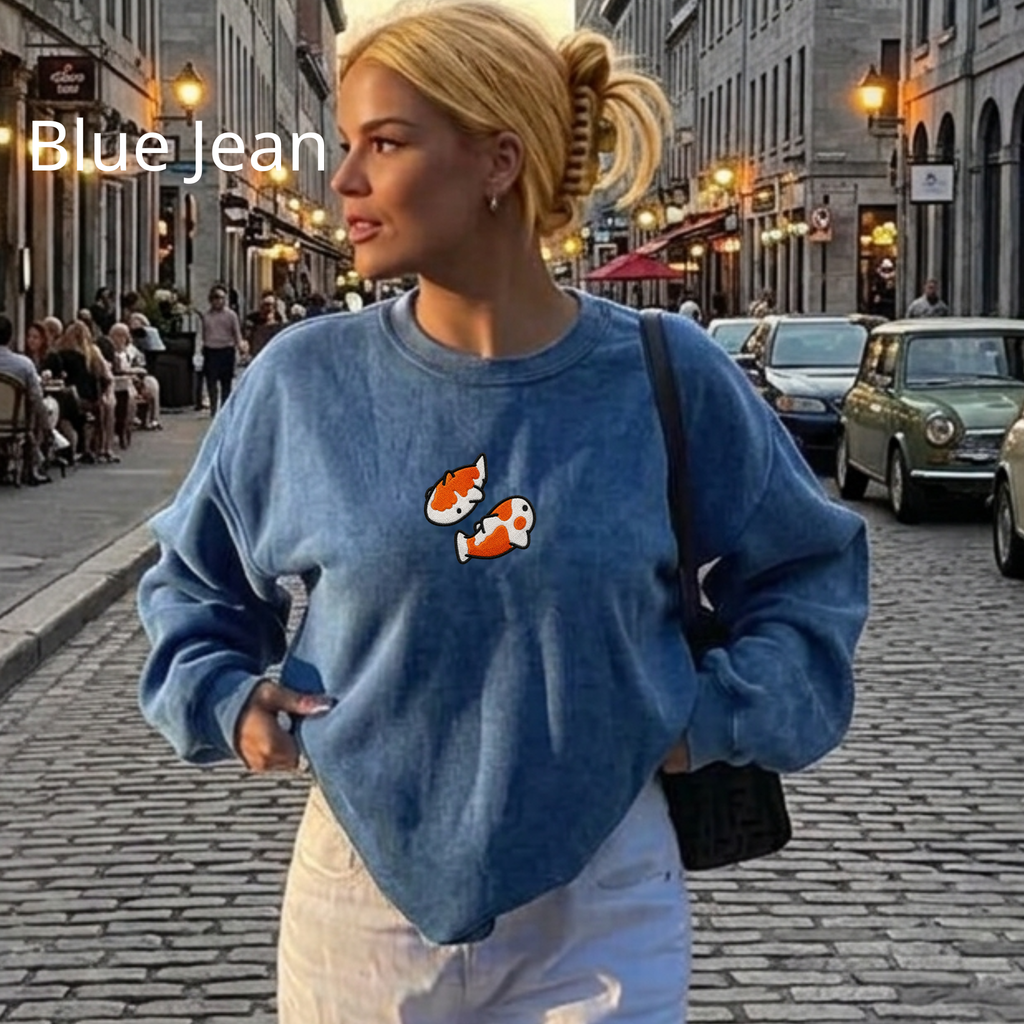 Koi Fish Embroidered Sweatshirt — Minimal Orange Koi Crewneck