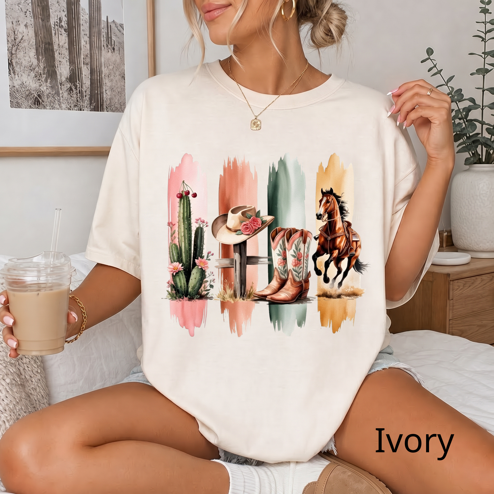Western Cowboy Boots & Horse T‑Shirt — Southwestern Rodeo Graphic Tee