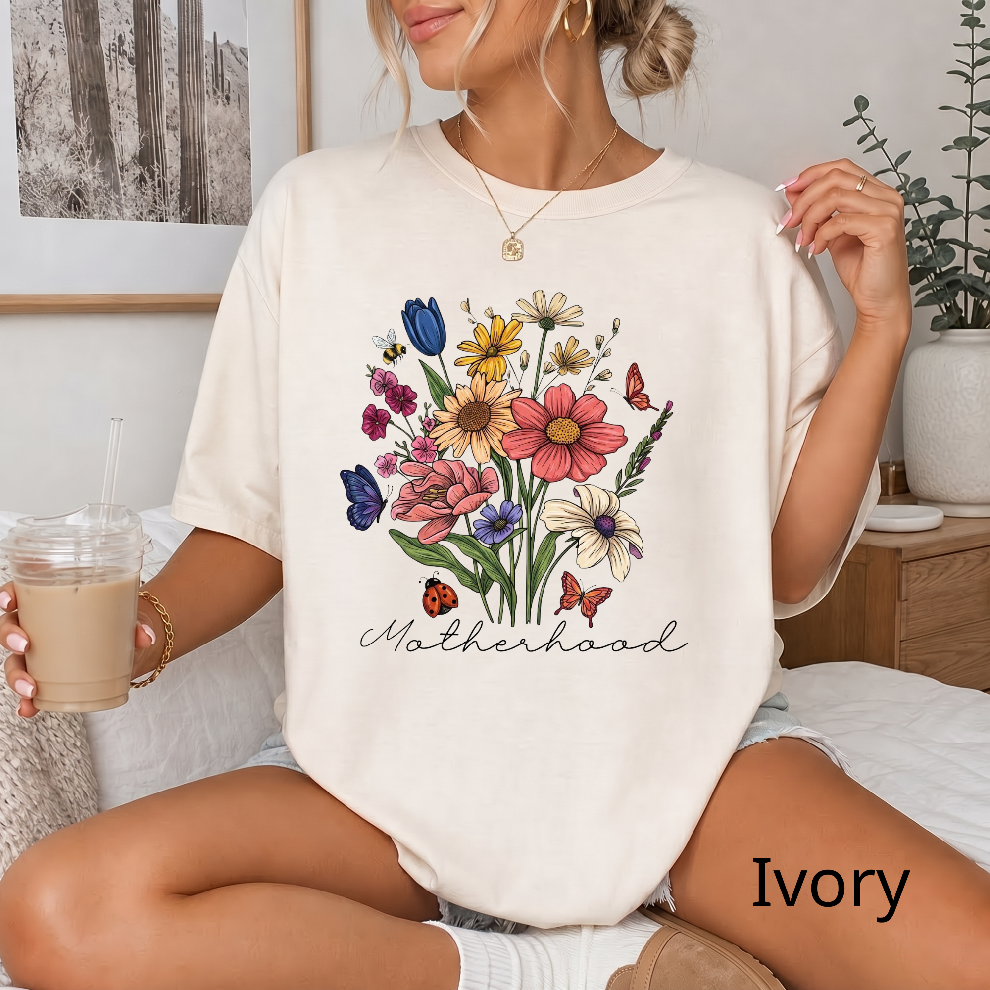 Floral Wildflower Bouquet T-Shirt — Motherhood Script