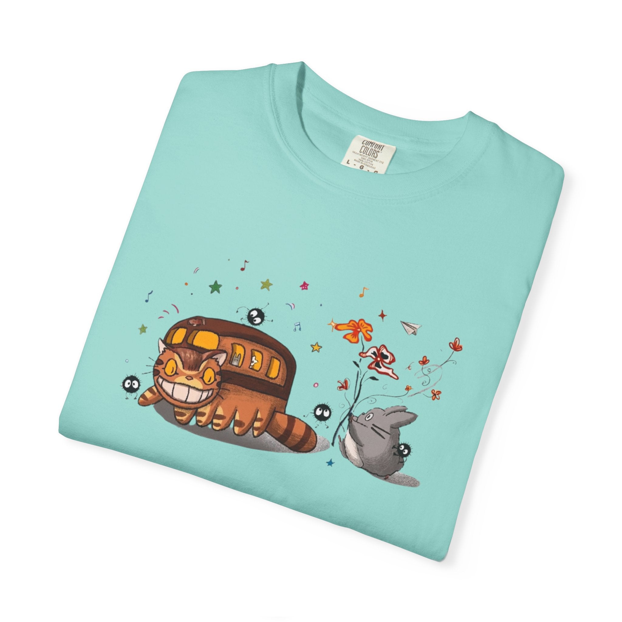 Comfort Colors® Cat Bus and Soot Sprites Studio Ghibli Unisex T-Shirt, Cute Totoro Catbus Graphic Tee, Vintage Anime Shirt