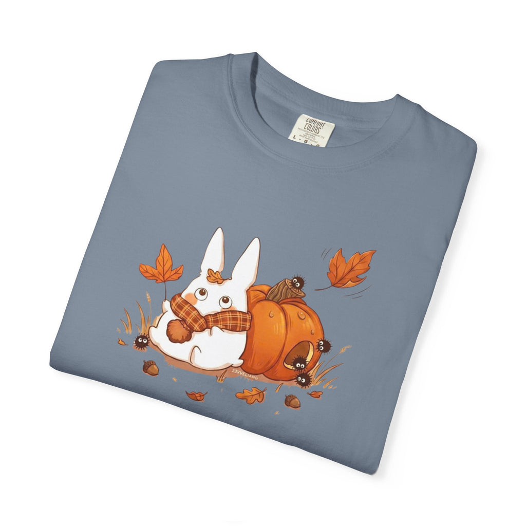 Studio Ghibli Autumn T-Shirt, Cute White Rabbit and Soot Sprites Tee, Spooky Season Pumpkin Shirt, Comfort Colors® Fall Apparel