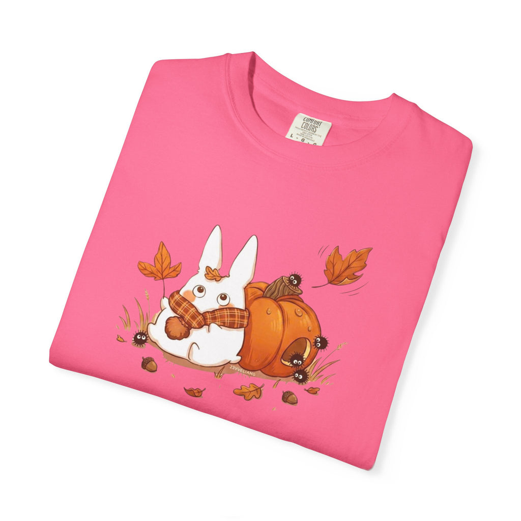 Studio Ghibli Autumn T-Shirt, Cute White Rabbit and Soot Sprites Tee, Spooky Season Pumpkin Shirt, Comfort Colors® Fall Apparel