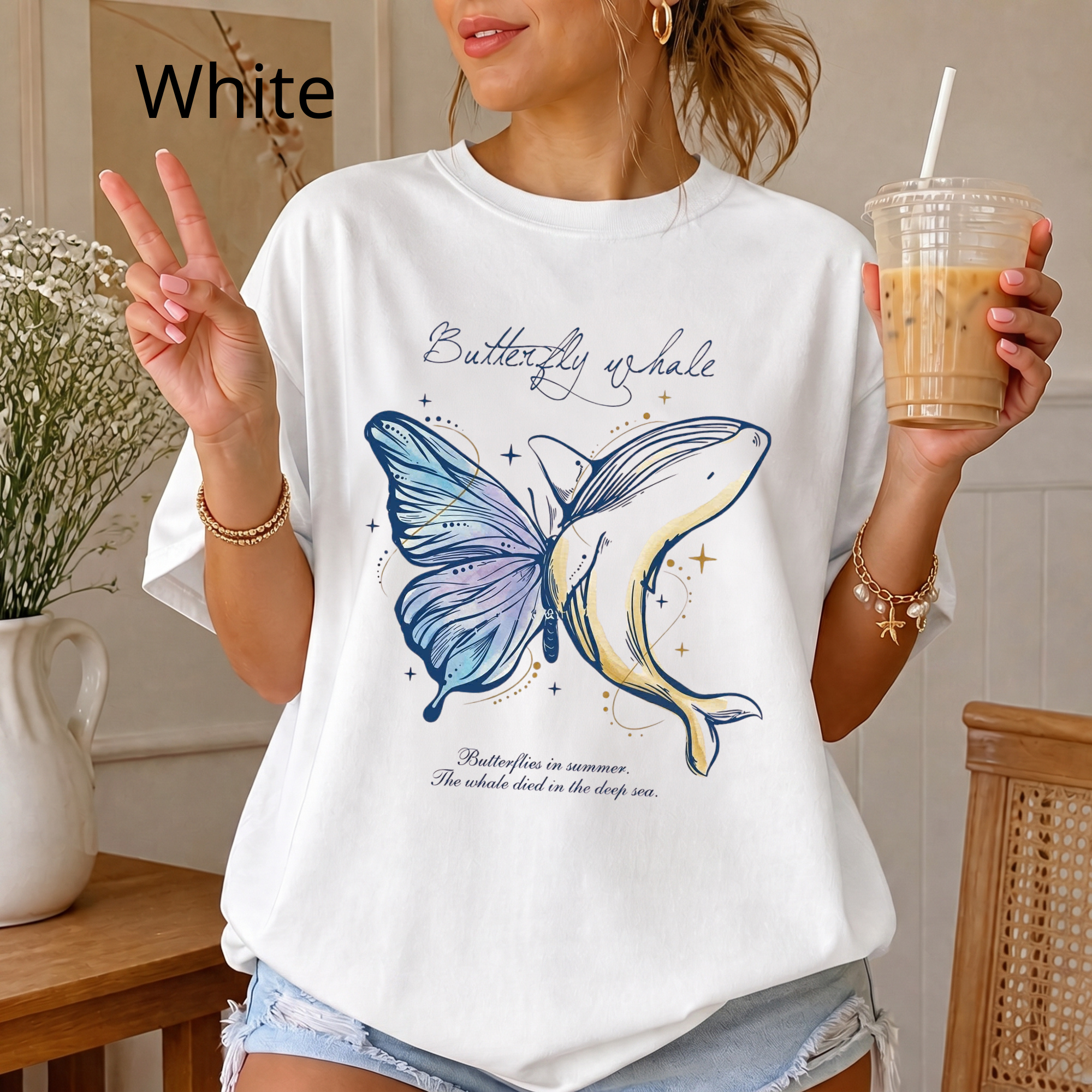 T‑Shirt — Butterfly Whale Illustration "the gift of whale" — Nature‑Inspired Graphic Tee