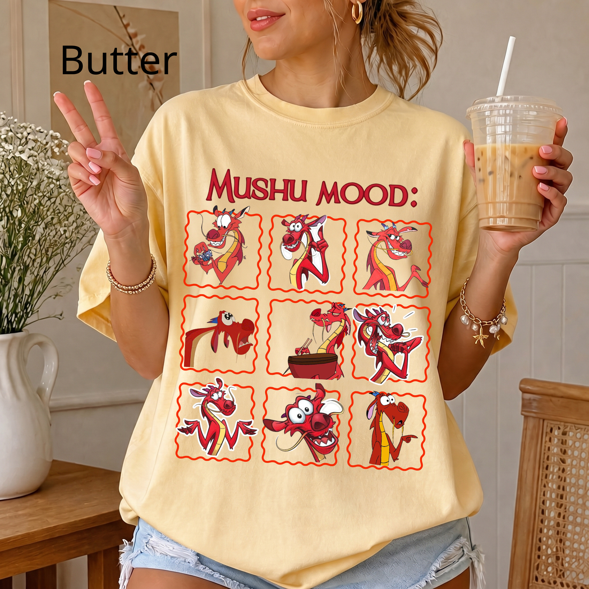 Retro "Mushu Mood" Shirt, Dragon Graphic Tee, Cute Face Emotion Of Mushu T-Shirt | Mulan Princess Tee
