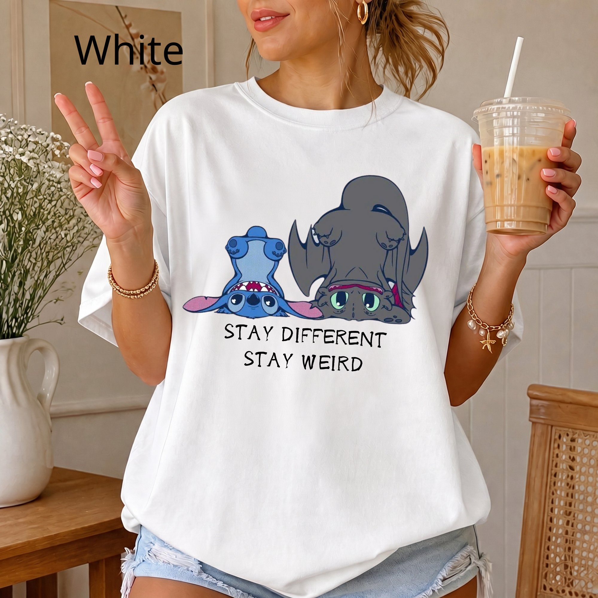 "Stay Different Stay Weird" Shirt, Stitch and Toothless cute tee