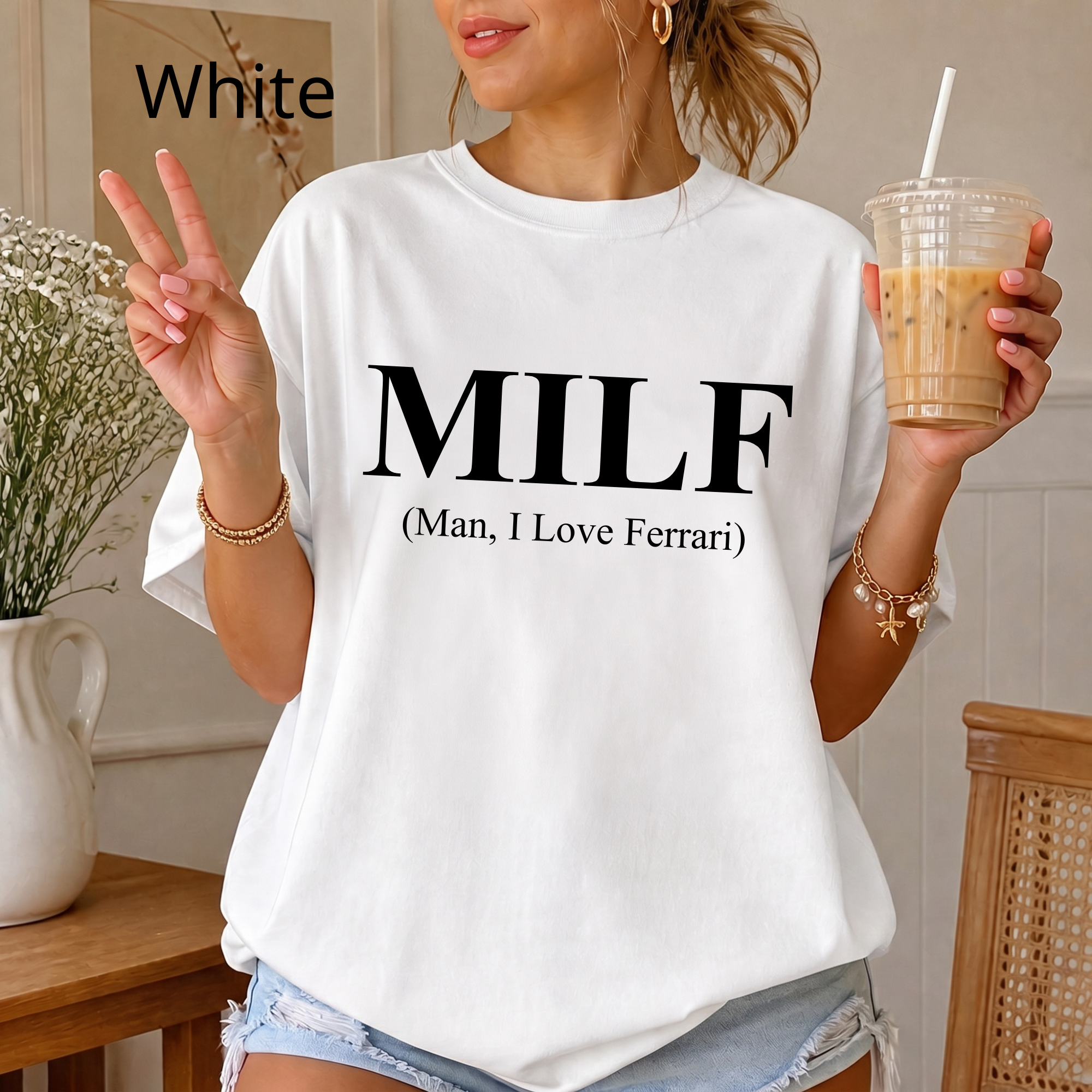 MILF Joke T-Shirt, "Man I Love Ferrari" Edgy Word Art Tee, Streetwear Graphic Shirt for Trolls, Funny Humor Top, Funny Quote Shirt