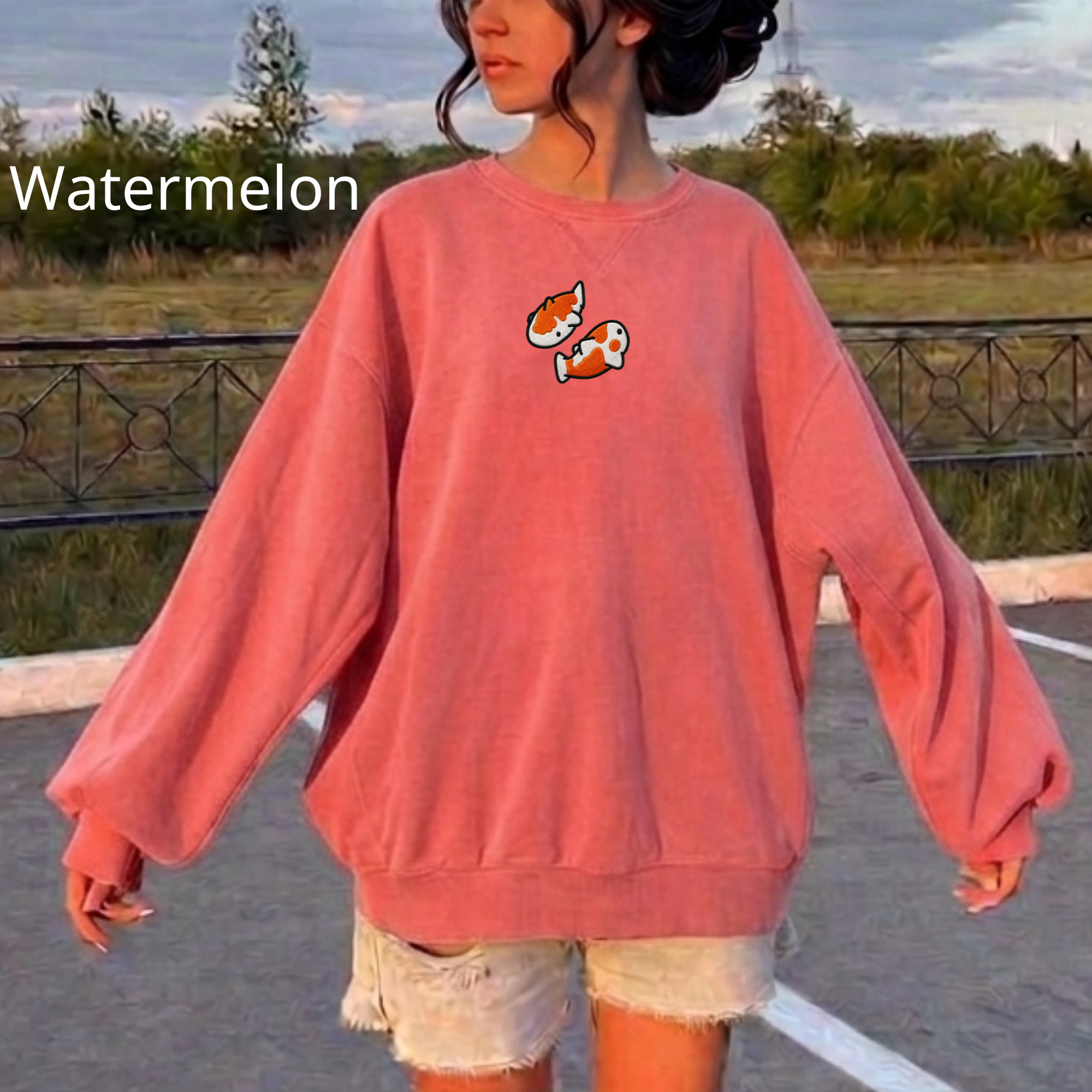 Koi Fish Embroidered Sweatshirt — Minimal Orange Koi Crewneck