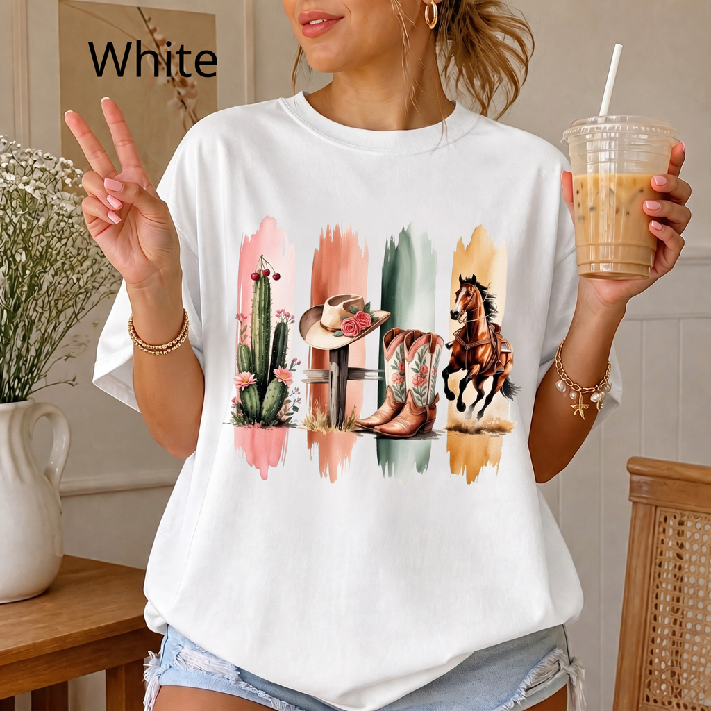 Western Cowboy Boots & Horse T‑Shirt — Southwestern Rodeo Graphic Tee