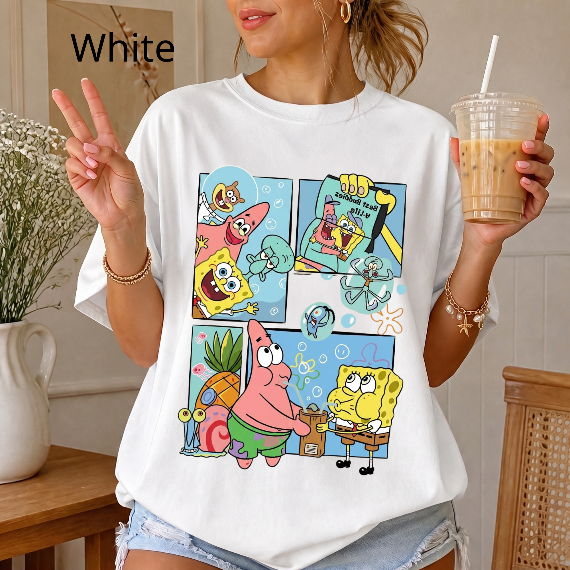 Comfort Color SpongeBob & Patrick Graphic Tee, Vintage Funny Silly Cartoon Character Graphic Shirt, Gift for friend, Disney Vacation Tee