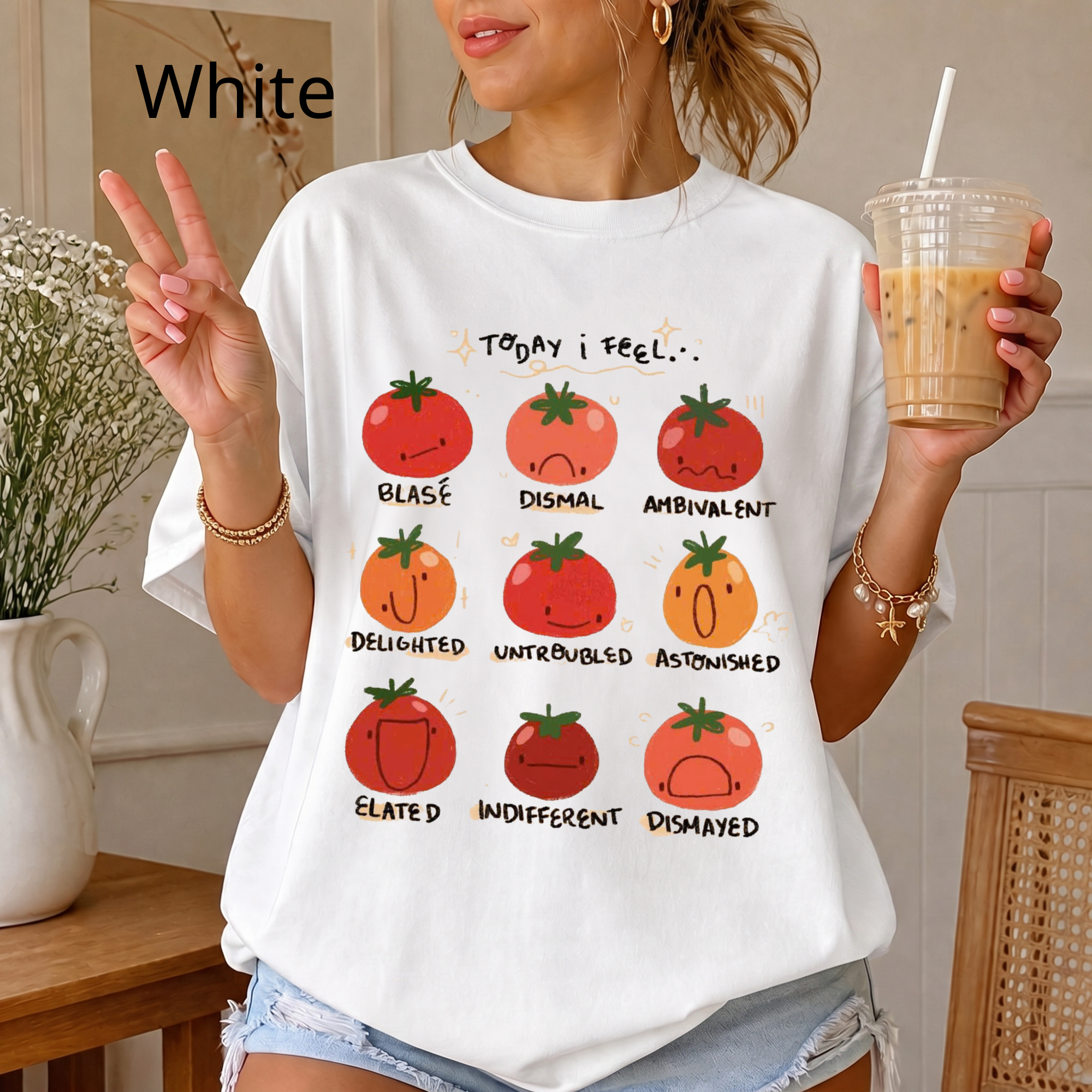 Tomato Mood Chart T-shirt | Kawaii Tomato Illustration, Food Pun Tee