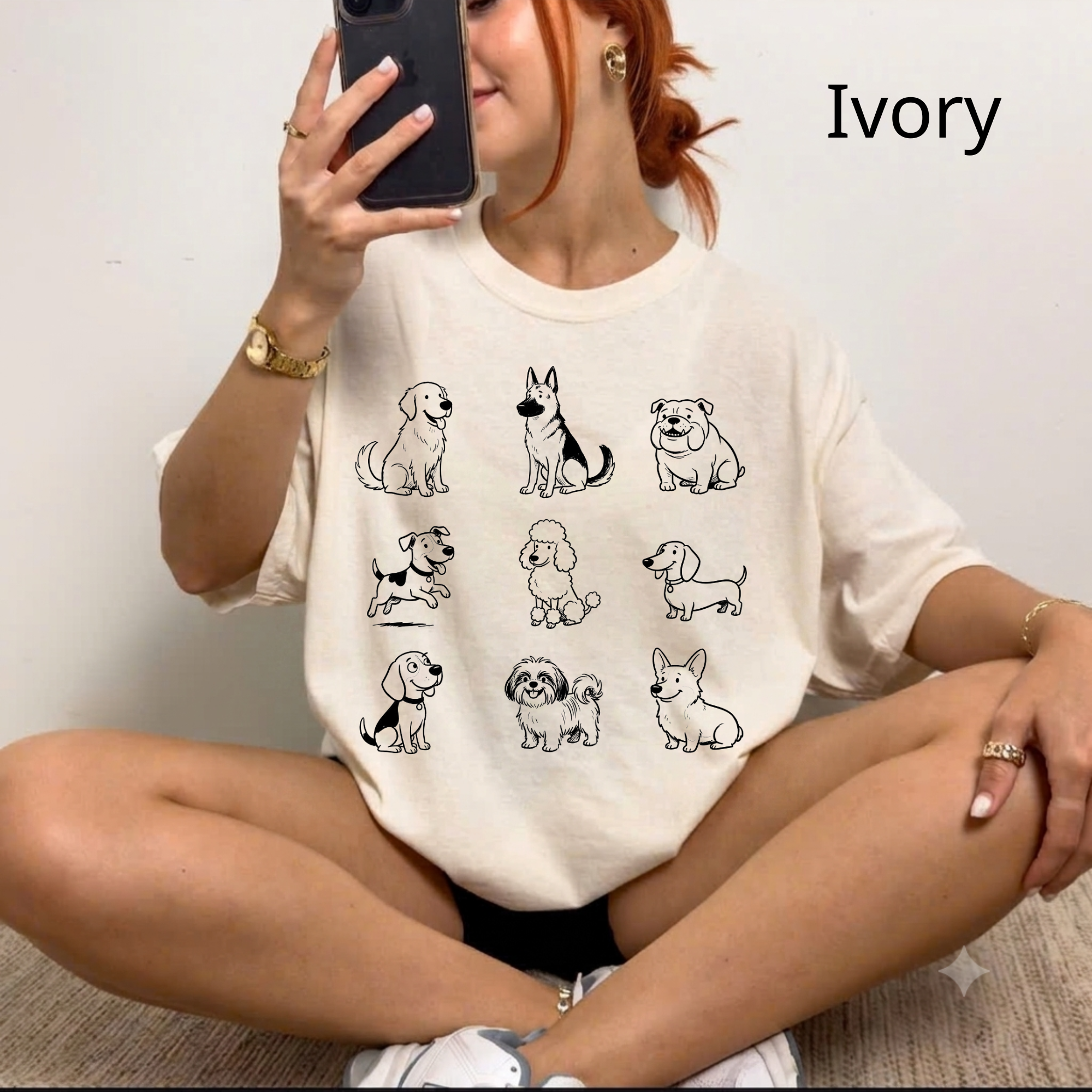 Dog Breeds Grid T-Shirt — Minimal Line Art Puppy Tee