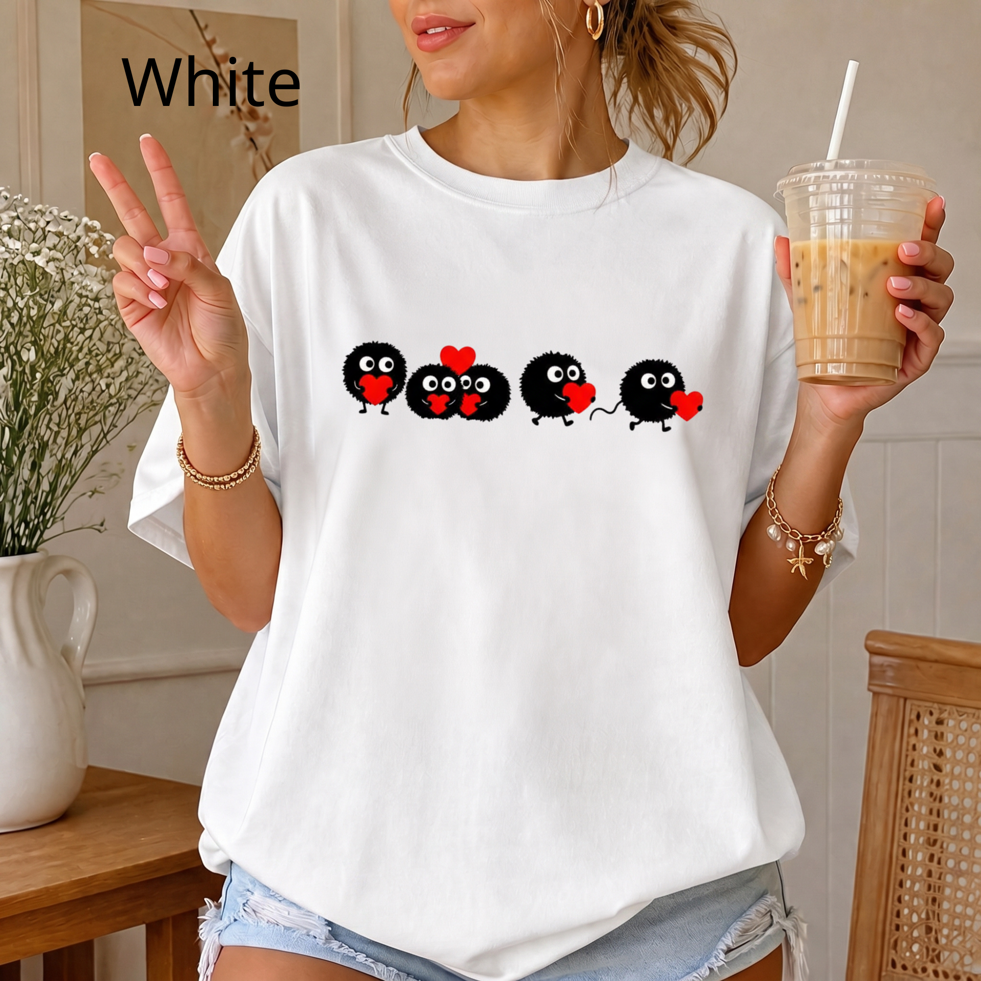 Heart-Eyed Soot Sprite T-shirt | Studio Ghibli Inspired, Cute Minimal Design