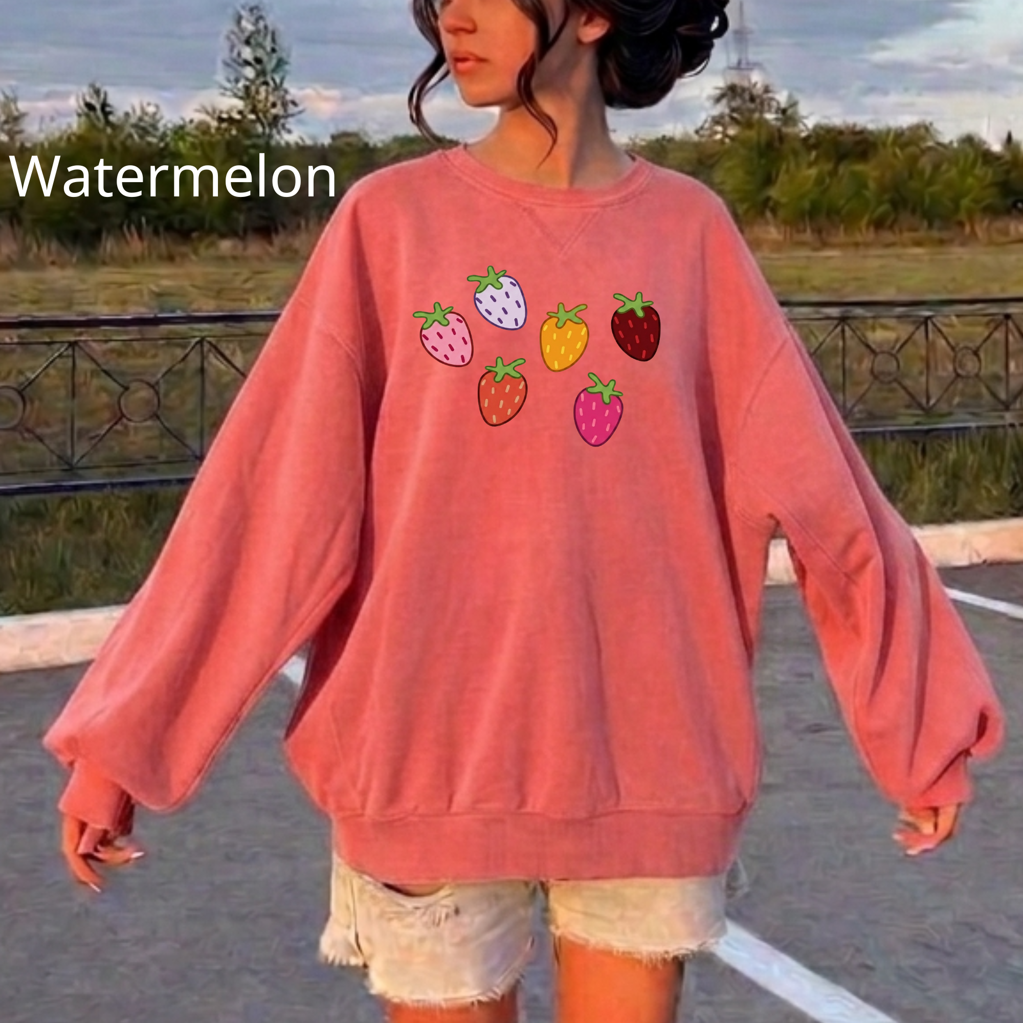 Cute Strawberry Crewneck Sweatshirt, Aesthetic Kawaii Fruit Jumper, Cute Berry Lover Gift Pullover