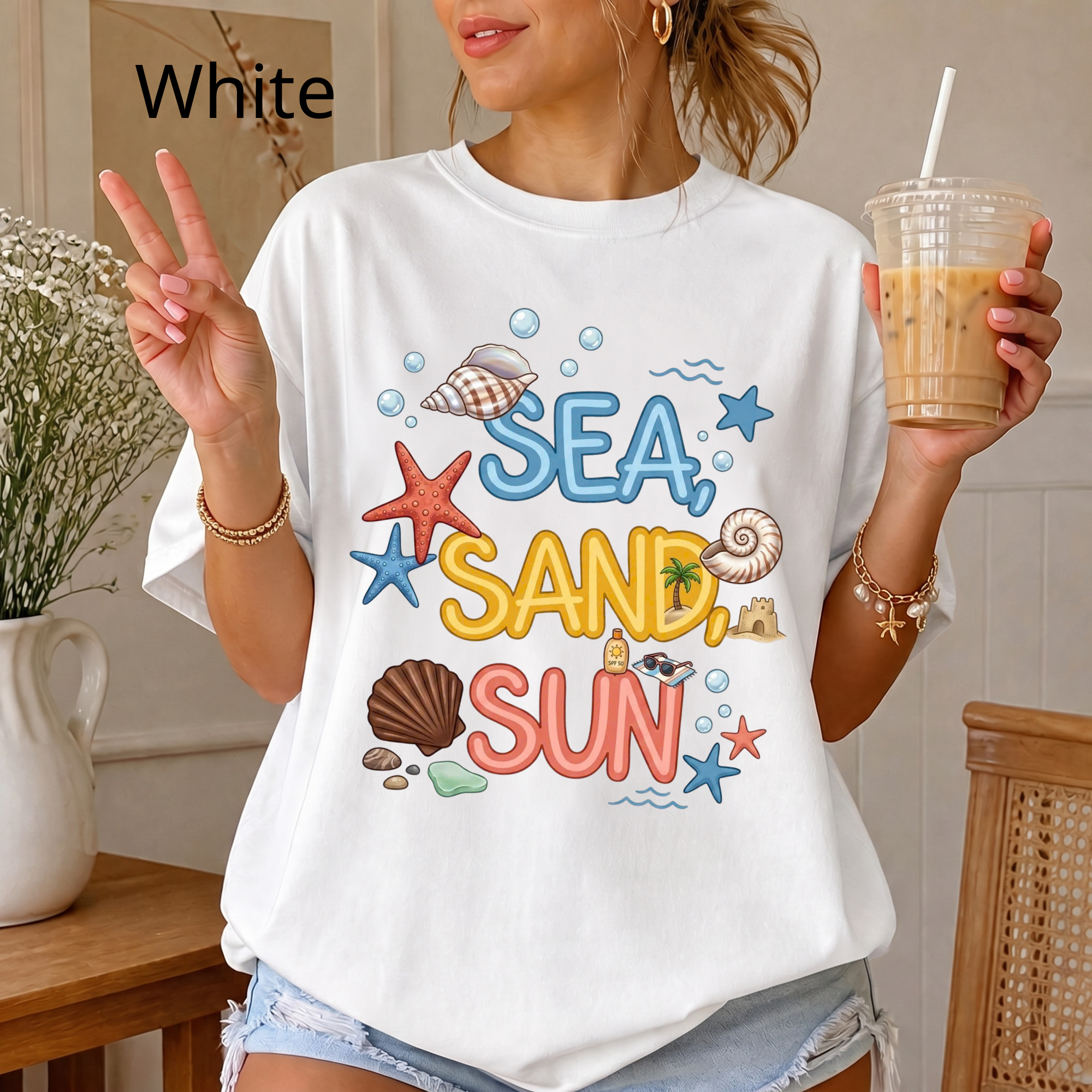Sea Sand Sun T-Shirt — Beach Shells Graphic Tee