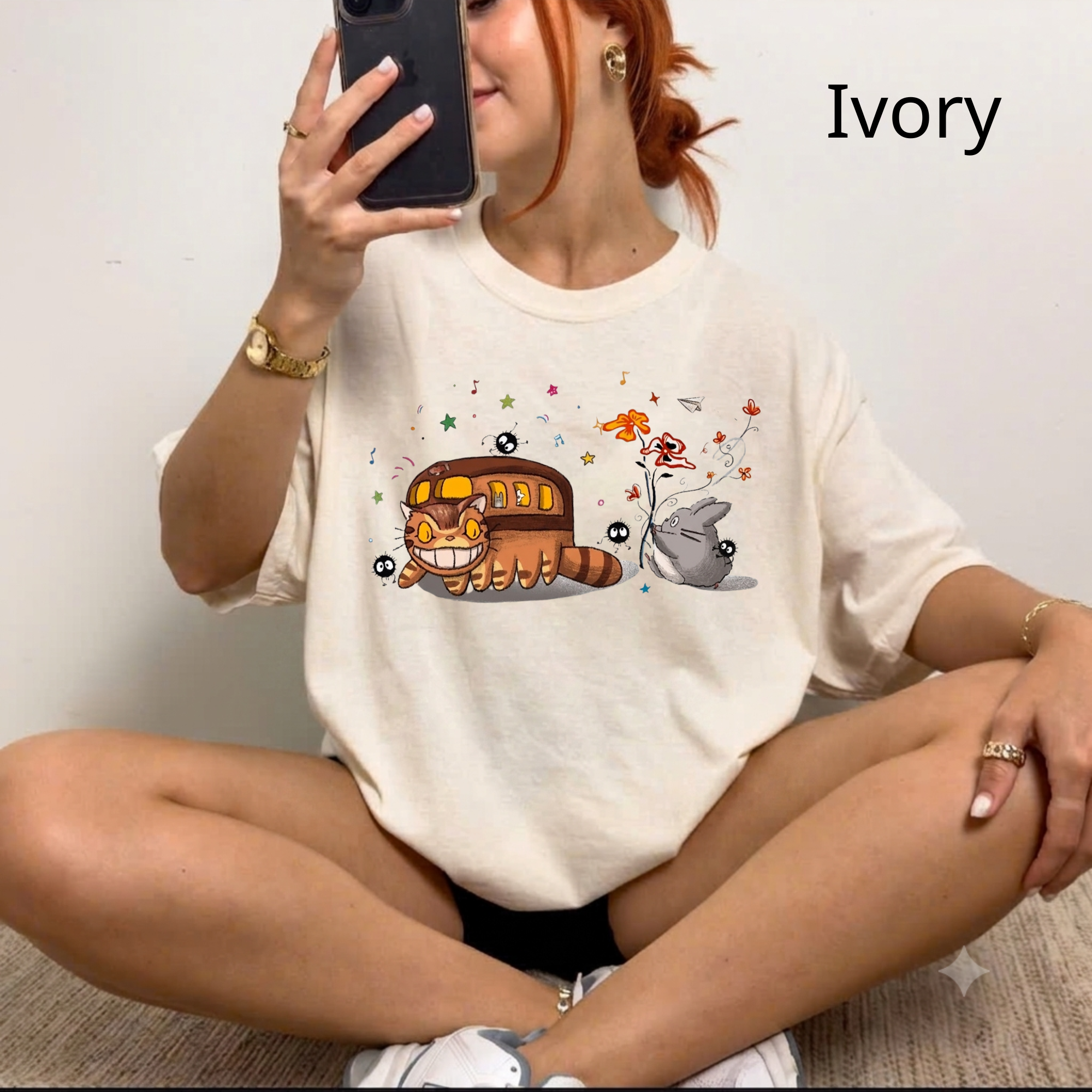 Comfort Colors® Cat Bus and Soot Sprites Studio Ghibli Unisex T-Shirt, Cute Totoro Catbus Graphic Tee, Vintage Anime Shirt