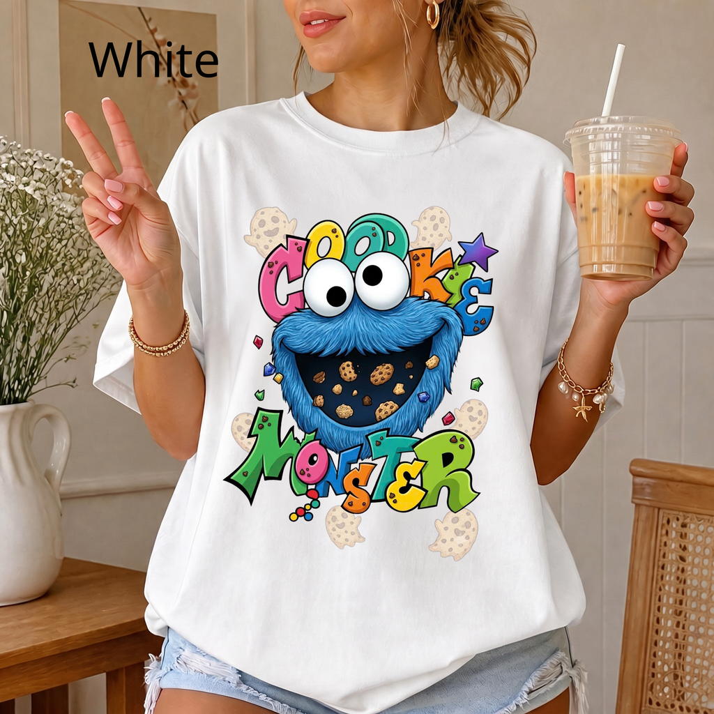 Comfort Color Cookie Monster T-shirt | Sesame Street Cartoon Character Tee, Disney Sesame Street Characters