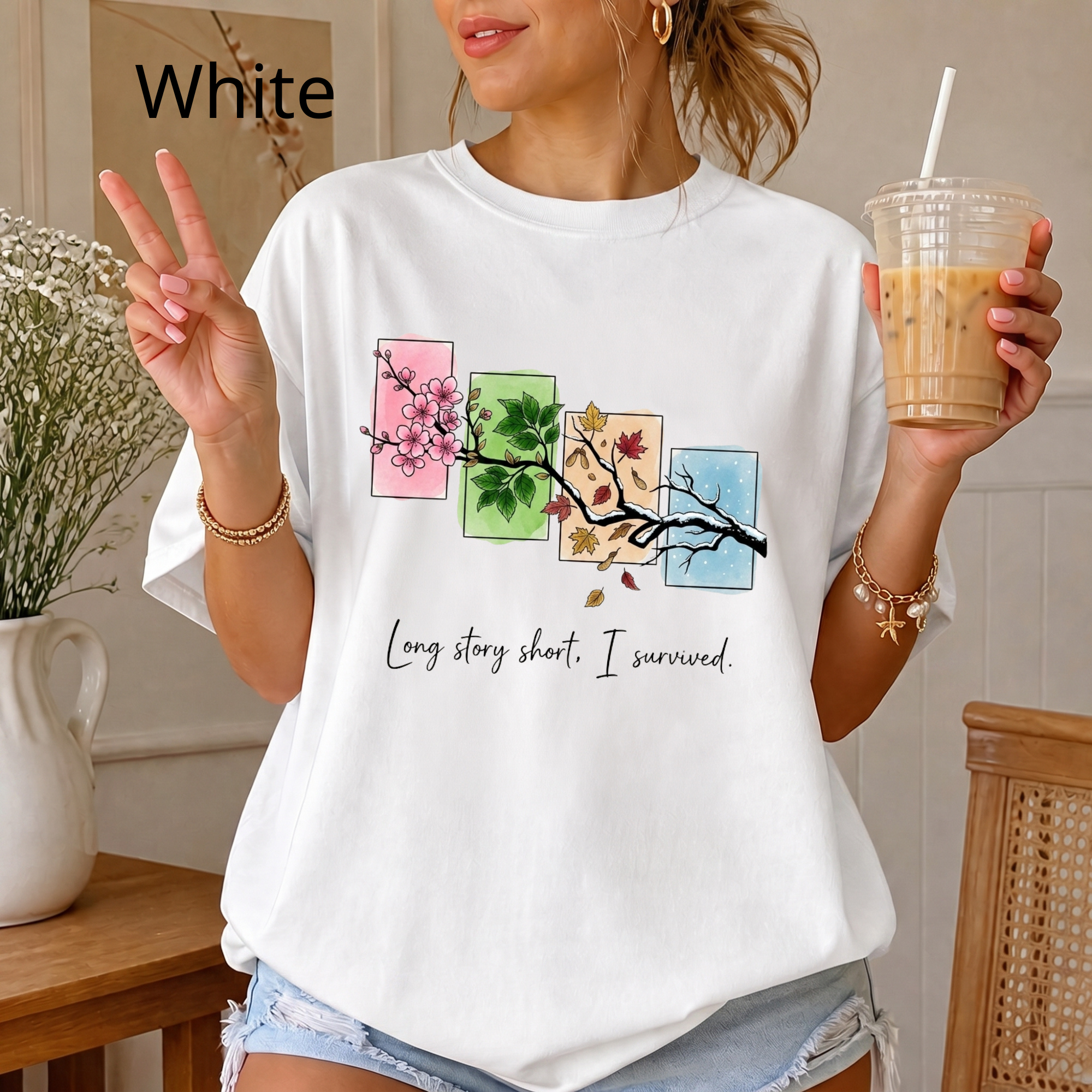 Long Story Short I Survived Shirt, Motivational Four Seasons Tree Tee, Inspirational Graphic T-Shirt