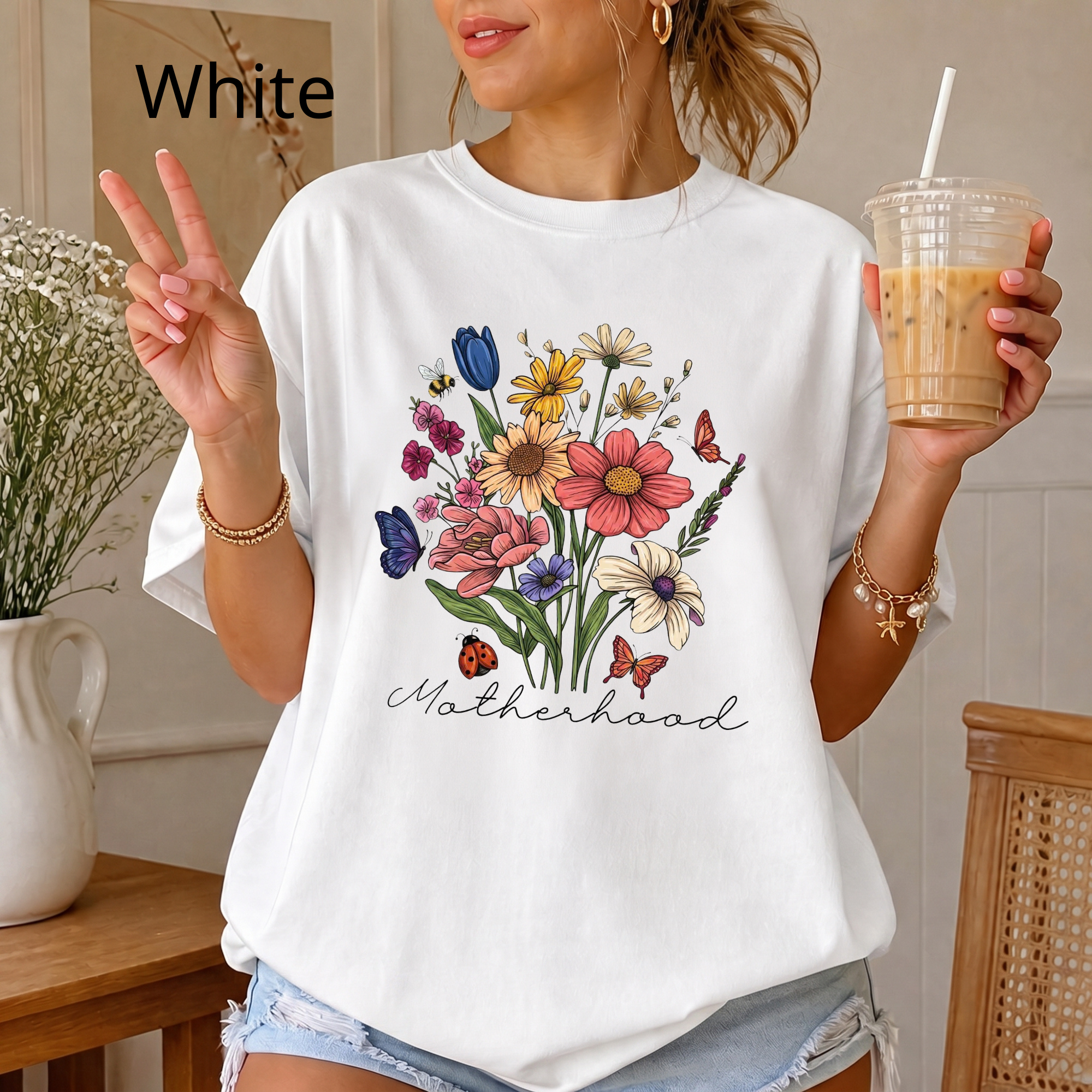 Floral Wildflower Bouquet T-Shirt — Motherhood Script