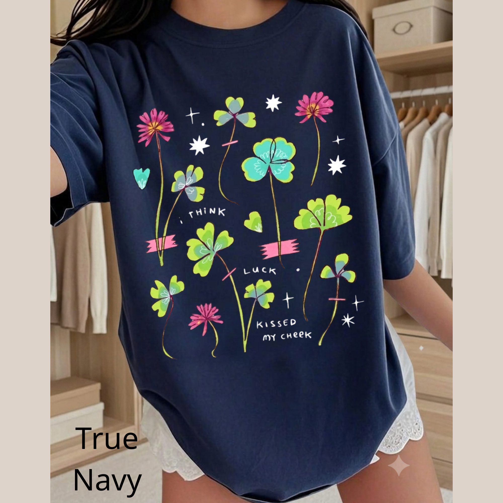 Lucky Clover Graphic Tee, Pastel Wildflower T-Shirt, Cute Aesthetic Four Leaf Clover Shirt, Retro Indie Apparel