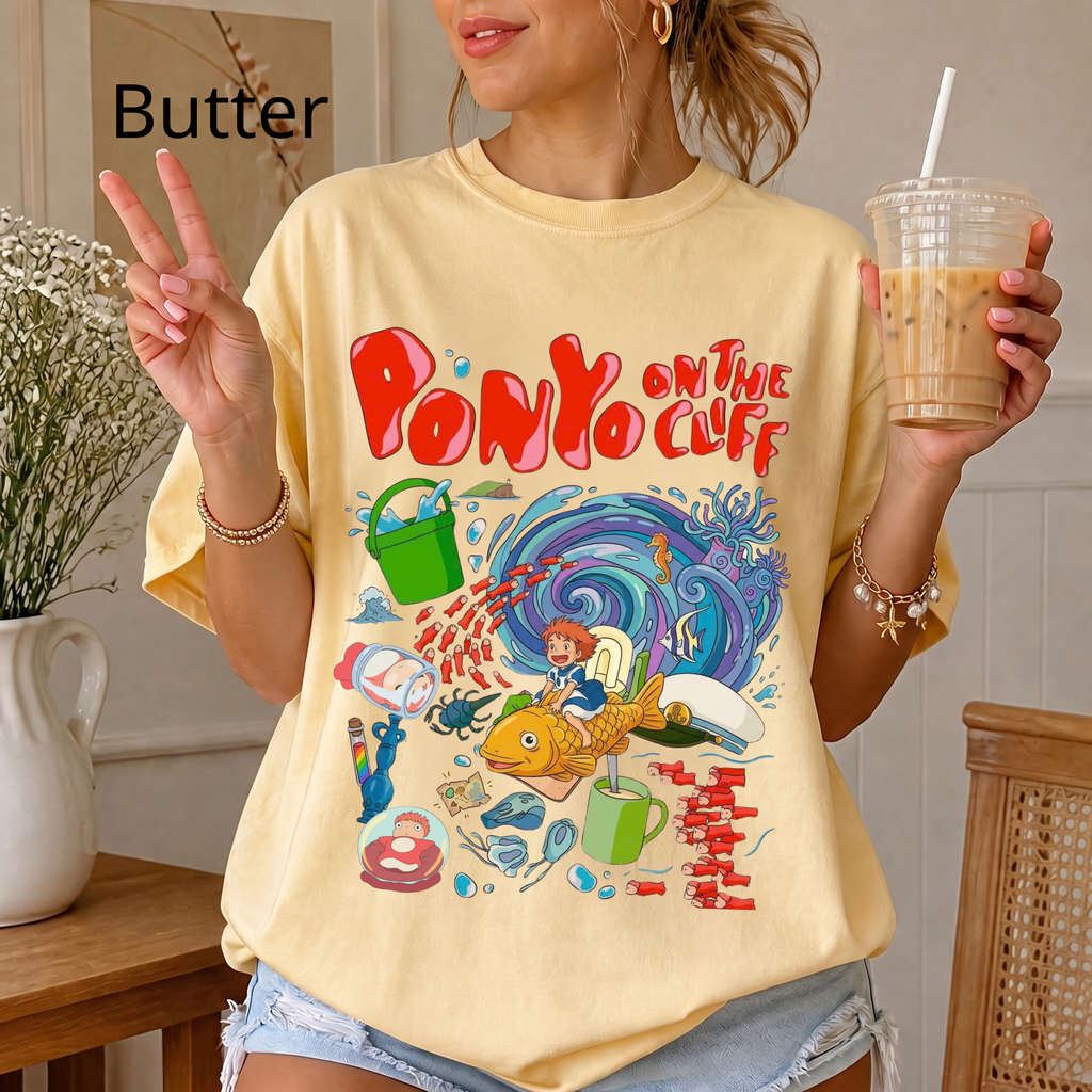 Ponyo-Inspired Vintage Art T-Shirt — Studio Ghibli Y2K Graphic Tee