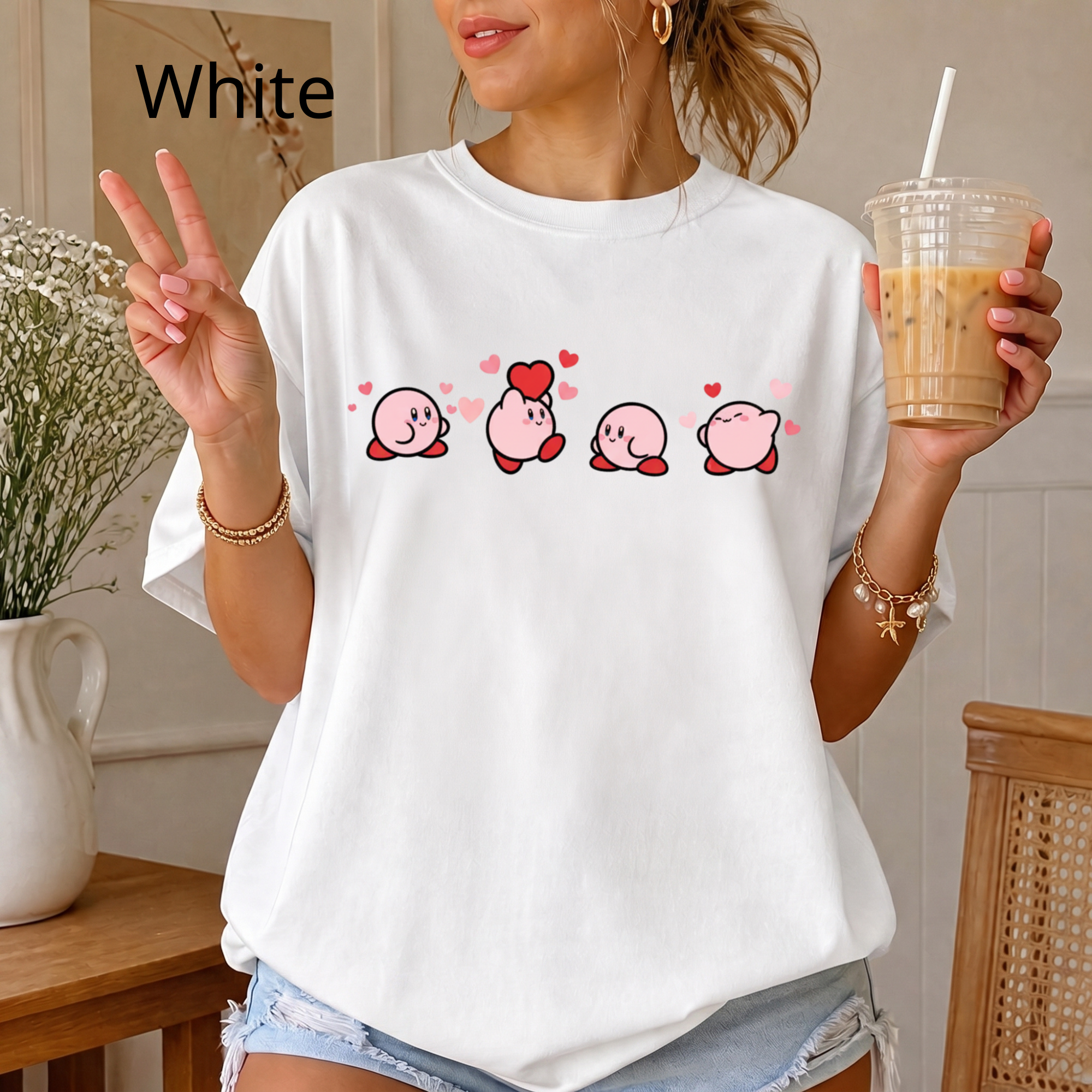 T-shirt à imprimé animal mignon Kirby rose | T-shirt personnage manga, T-shirt mignon