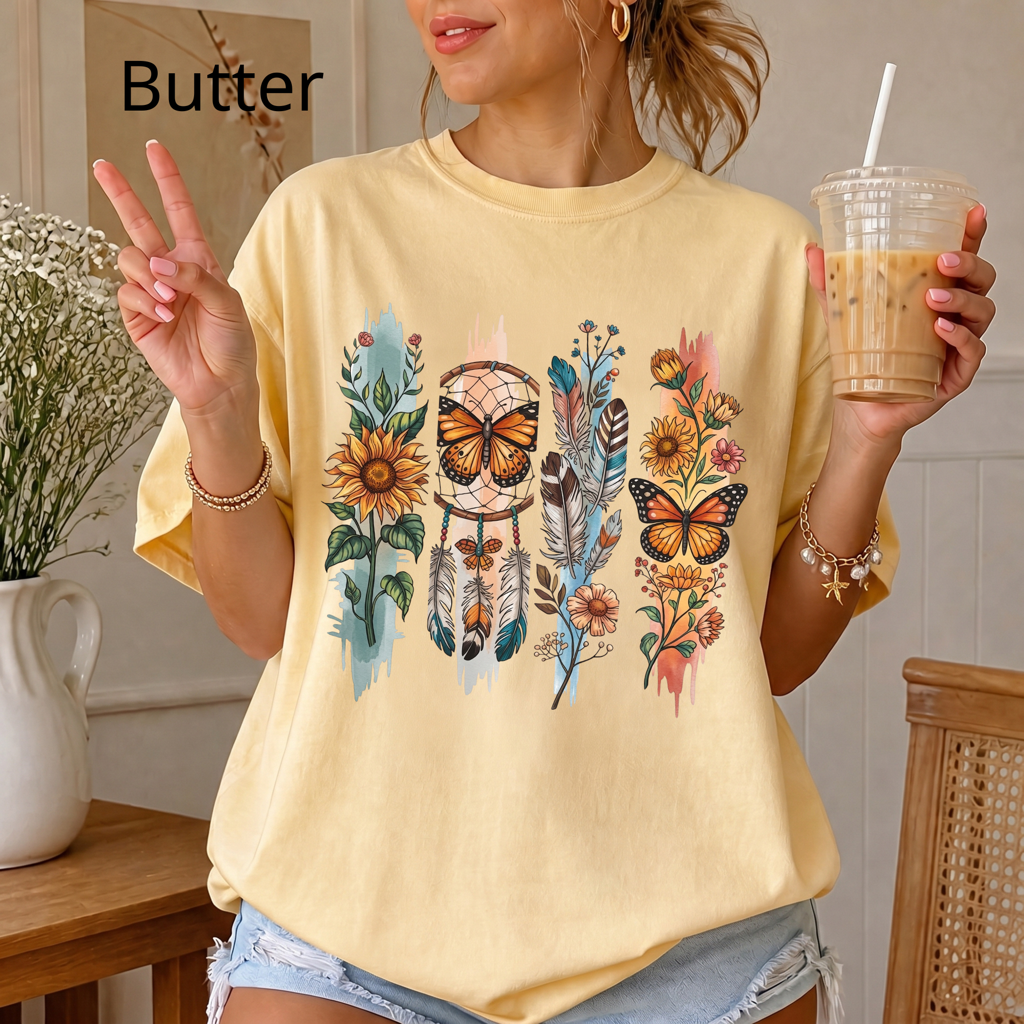 Butterfly & Wildflower T-Shirt — Boho Floral Nature Tee