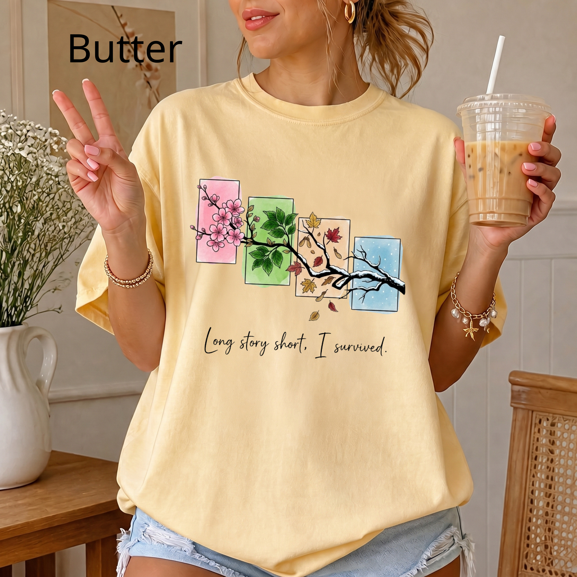 Long Story Short I Survived Shirt, Motivational Four Seasons Tree Tee, Inspirational Graphic T-Shirt