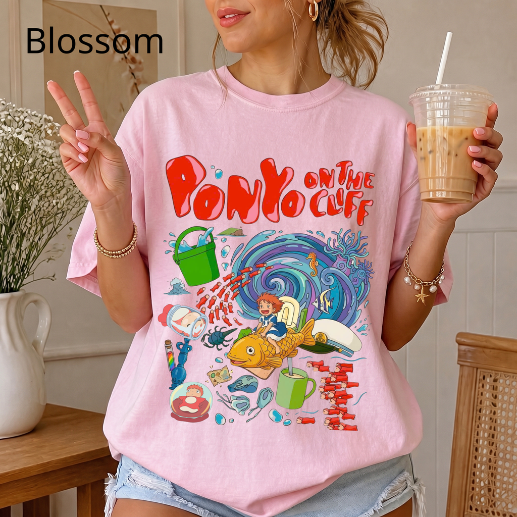Ponyo-Inspired Vintage Art T-Shirt — Studio Ghibli Y2K Graphic Tee