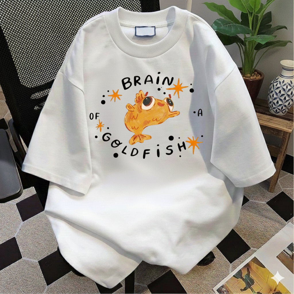 Brain of a Goldfish Cute Graphic Tee, Funny Fish T-Shirt, Aesthetic Retro Casual Cotton Shirt