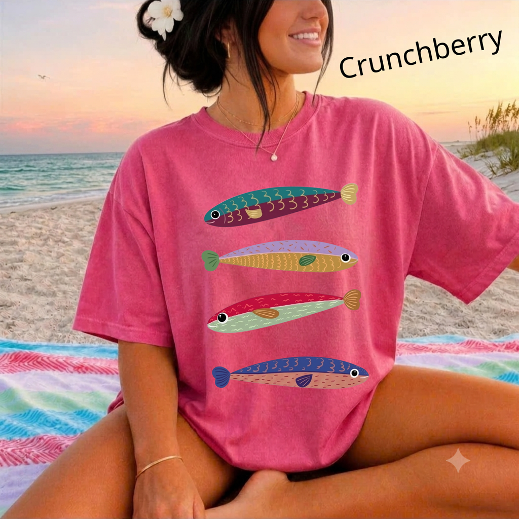 Feng Shui Fish T-Shirt, Cute Colorful Fish Tee, Aesthetic Pastel Graphic Shirt, Boho Fish Art Lover Gift, Quirky Indie Oversized Top