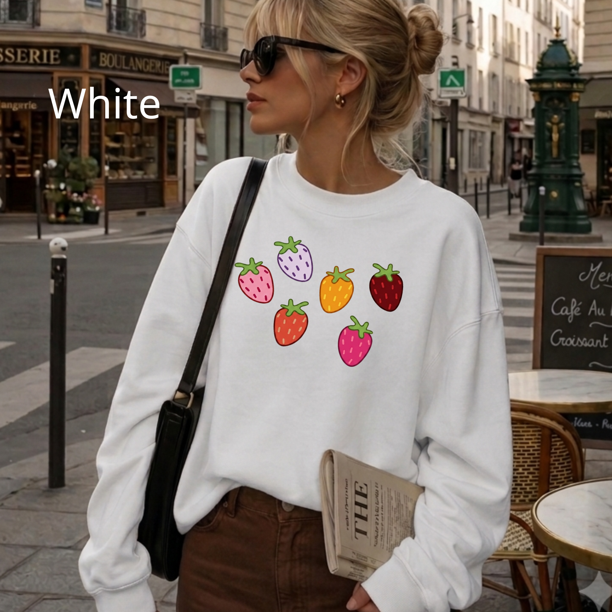 Cute Strawberry Crewneck Sweatshirt, Aesthetic Kawaii Fruit Jumper, Cute Berry Lover Gift Pullover