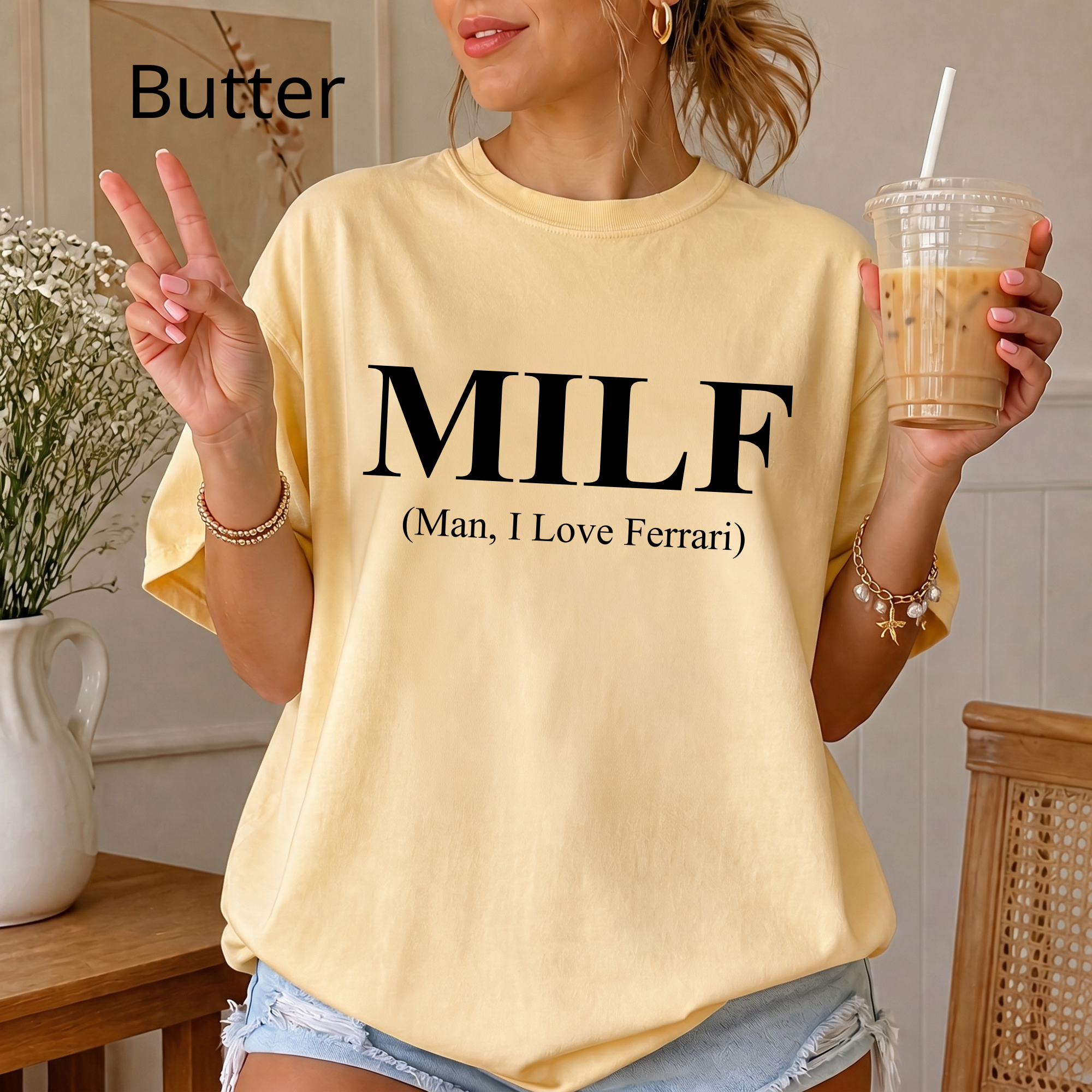MILF Joke T-Shirt, "Man I Love Ferrari" Edgy Word Art Tee, Streetwear Graphic Shirt for Trolls, Funny Humor Top, Funny Quote Shirt