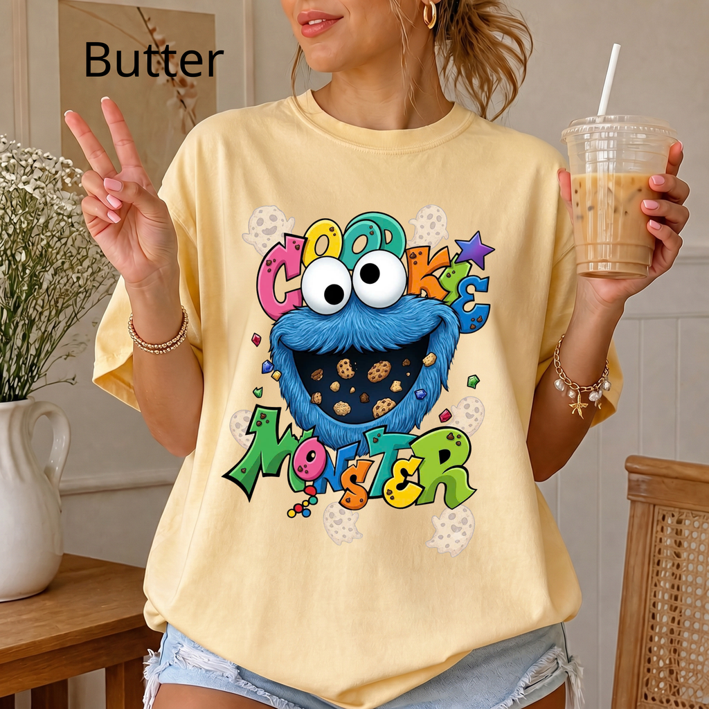 Comfort Color Cookie Monster T-shirt | Sesame Street Cartoon Character Tee, Disney Sesame Street Characters