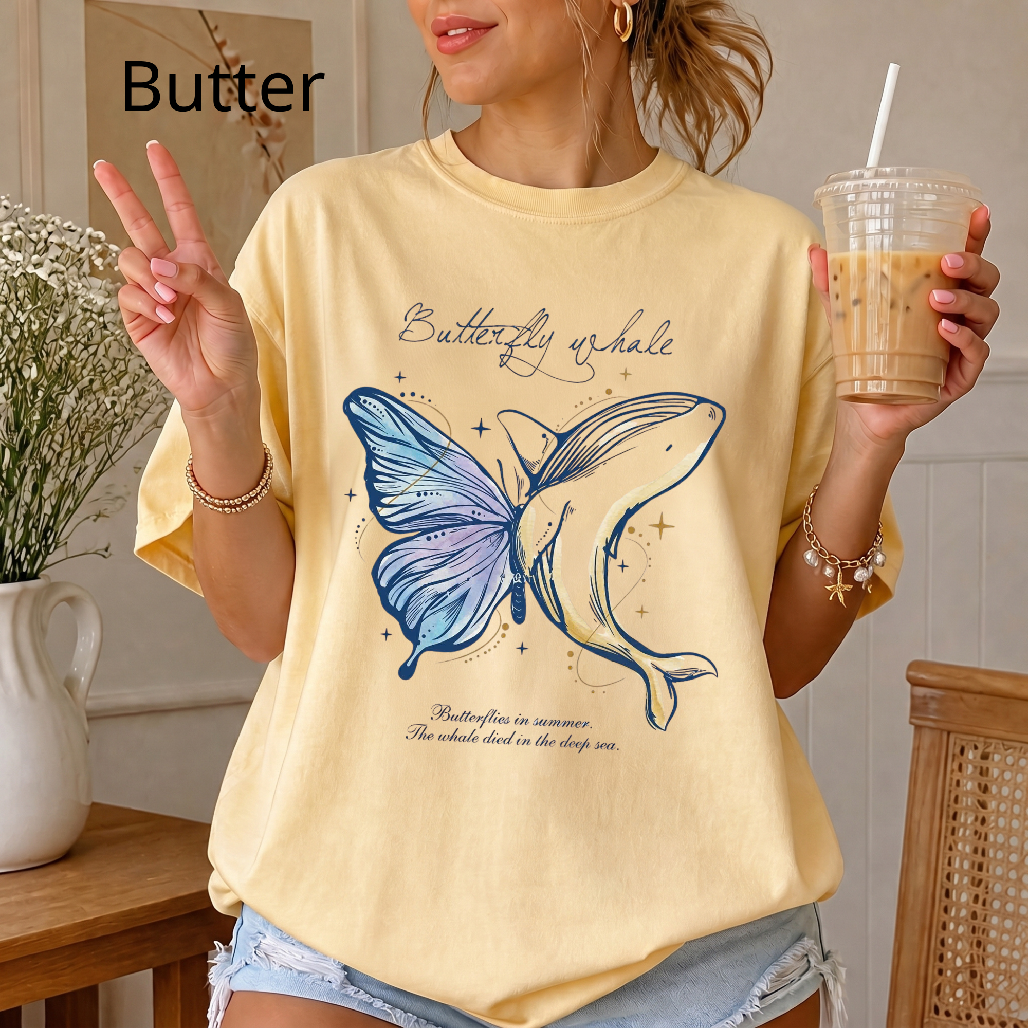 T‑Shirt — Butterfly Whale Illustration "the gift of whale" — Nature‑Inspired Graphic Tee