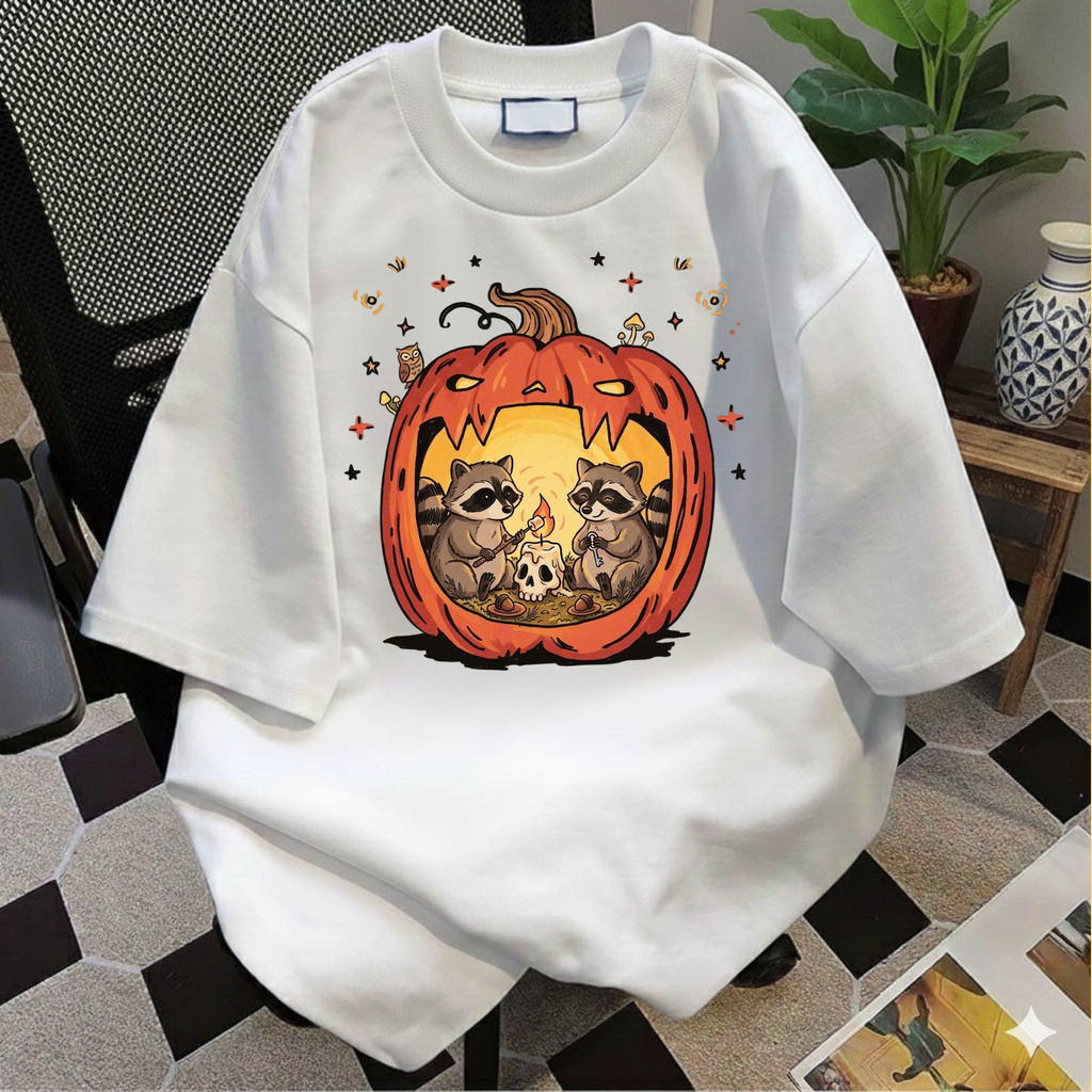 Raccoon Pumpkin Halloween Shirt, Spooky Season Comfort Colors T-Shirt, Cute Autumn Animal Graphic Tee