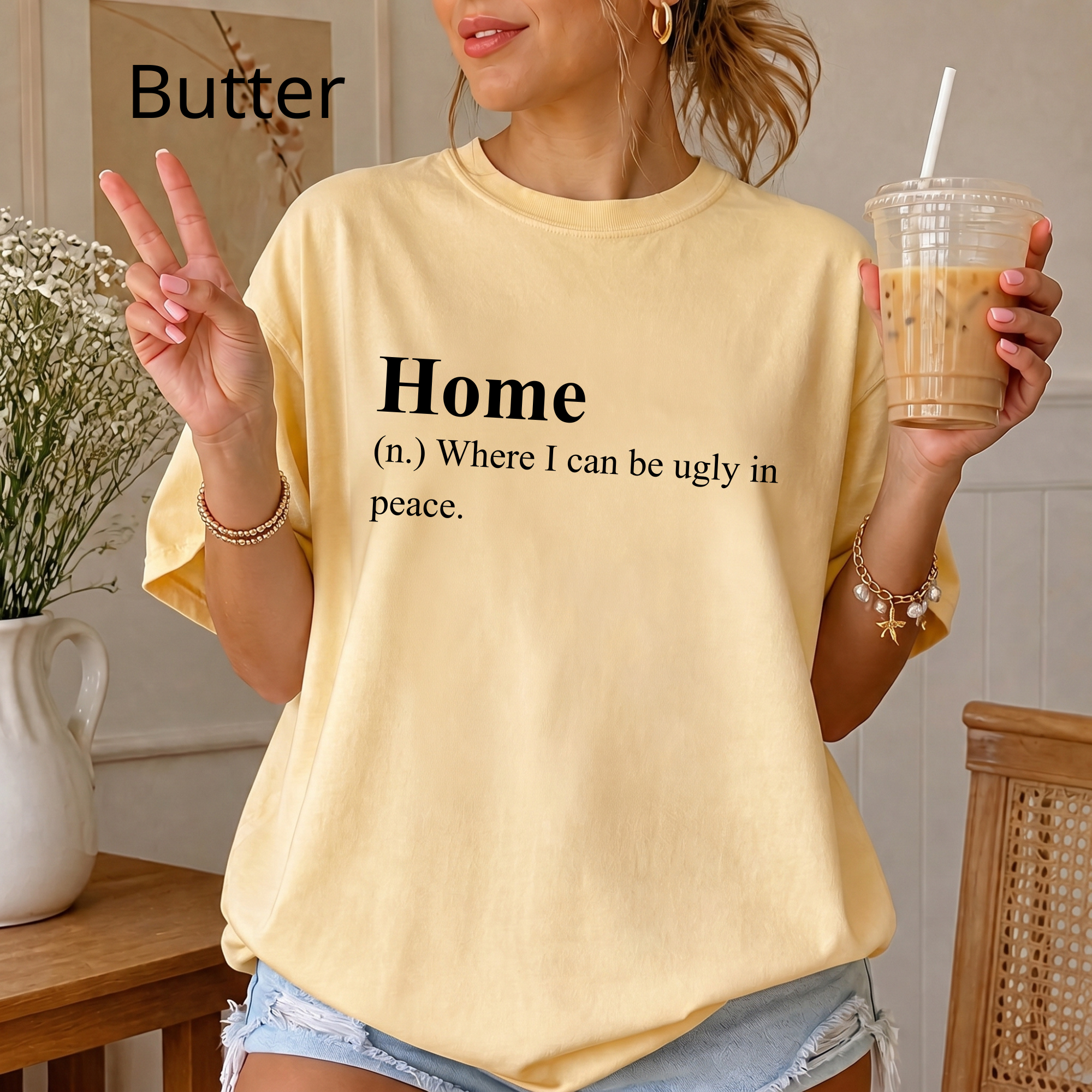 Funny 'Home (Where I Can Be Ugly In Peace)' T-Shirt — Introvert Sarcastic Humor Tee
