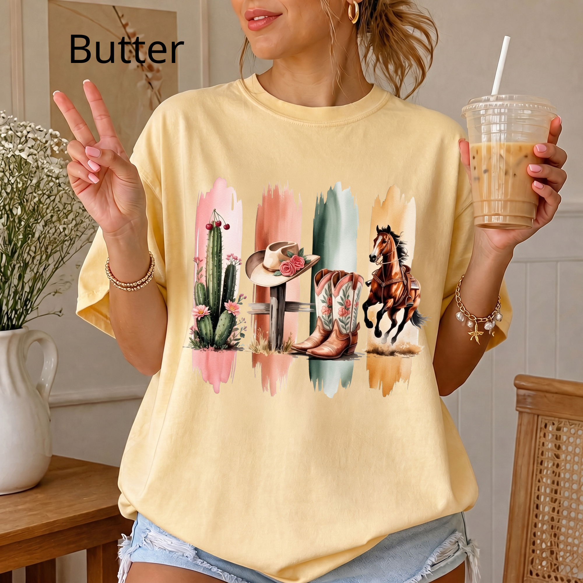 Western Cowboy Boots & Horse T‑Shirt — Southwestern Rodeo Graphic Tee