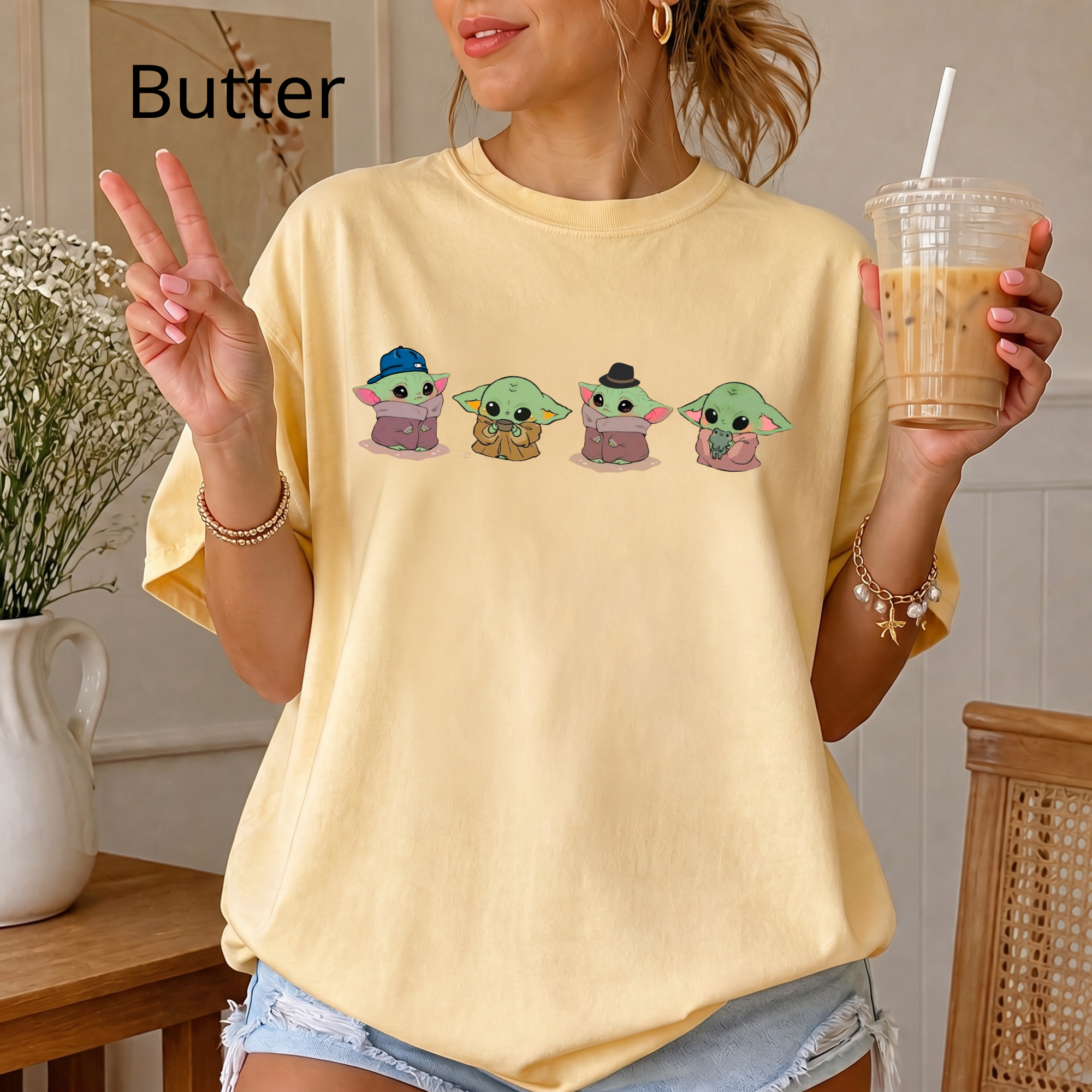 Comfort Color Baby Yoda Shirt, Alien Shirt, Funny Graphic Tee, Kawaii Cartoon T-Shirt, Space Lover Gift, Alien UFO Shirt