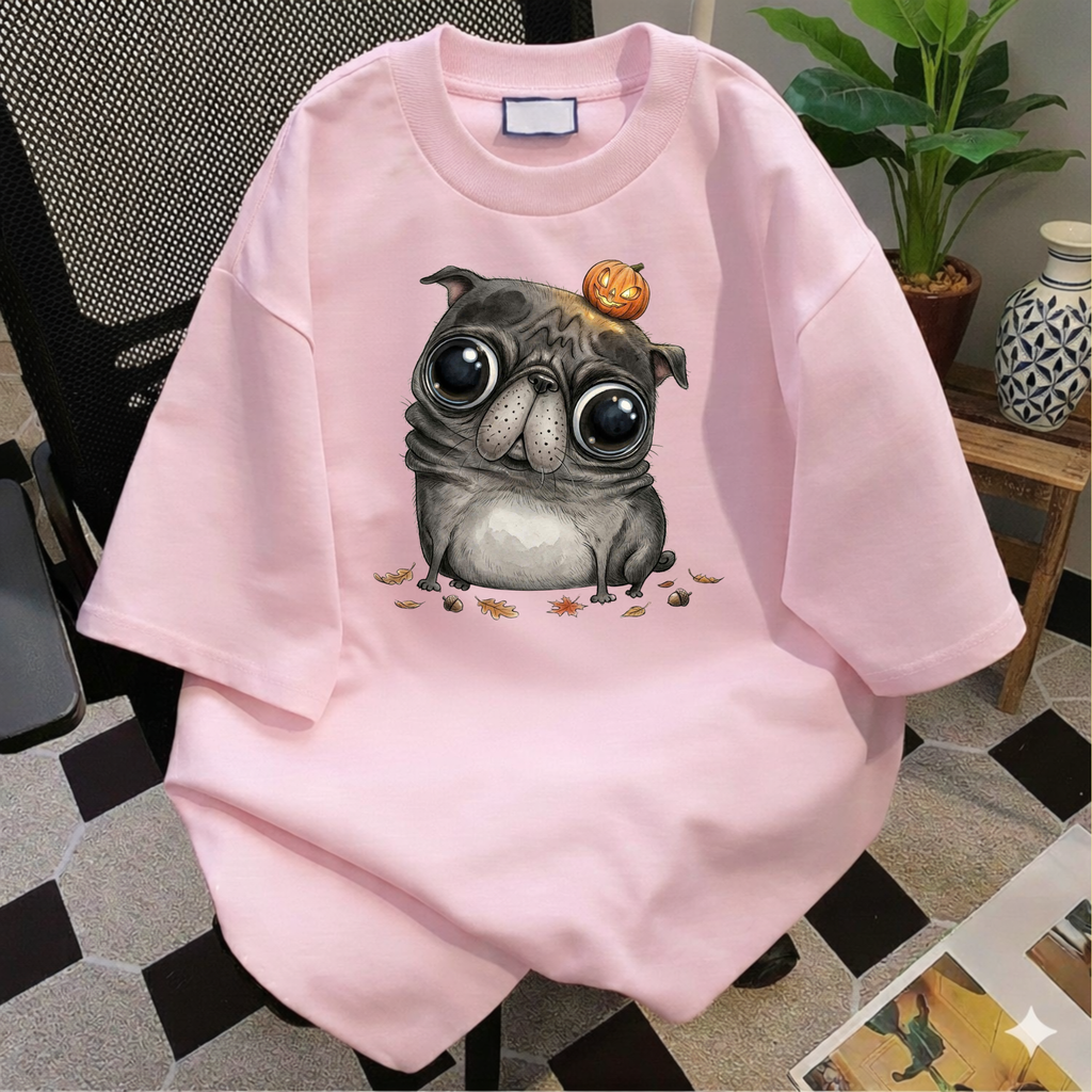 Comfort Colors® Cute Halloween Pug T-Shirt, Spooky Season Pug Puppy Tee, Big Eyes Pugkin Shirt, Pug Lover Gift
