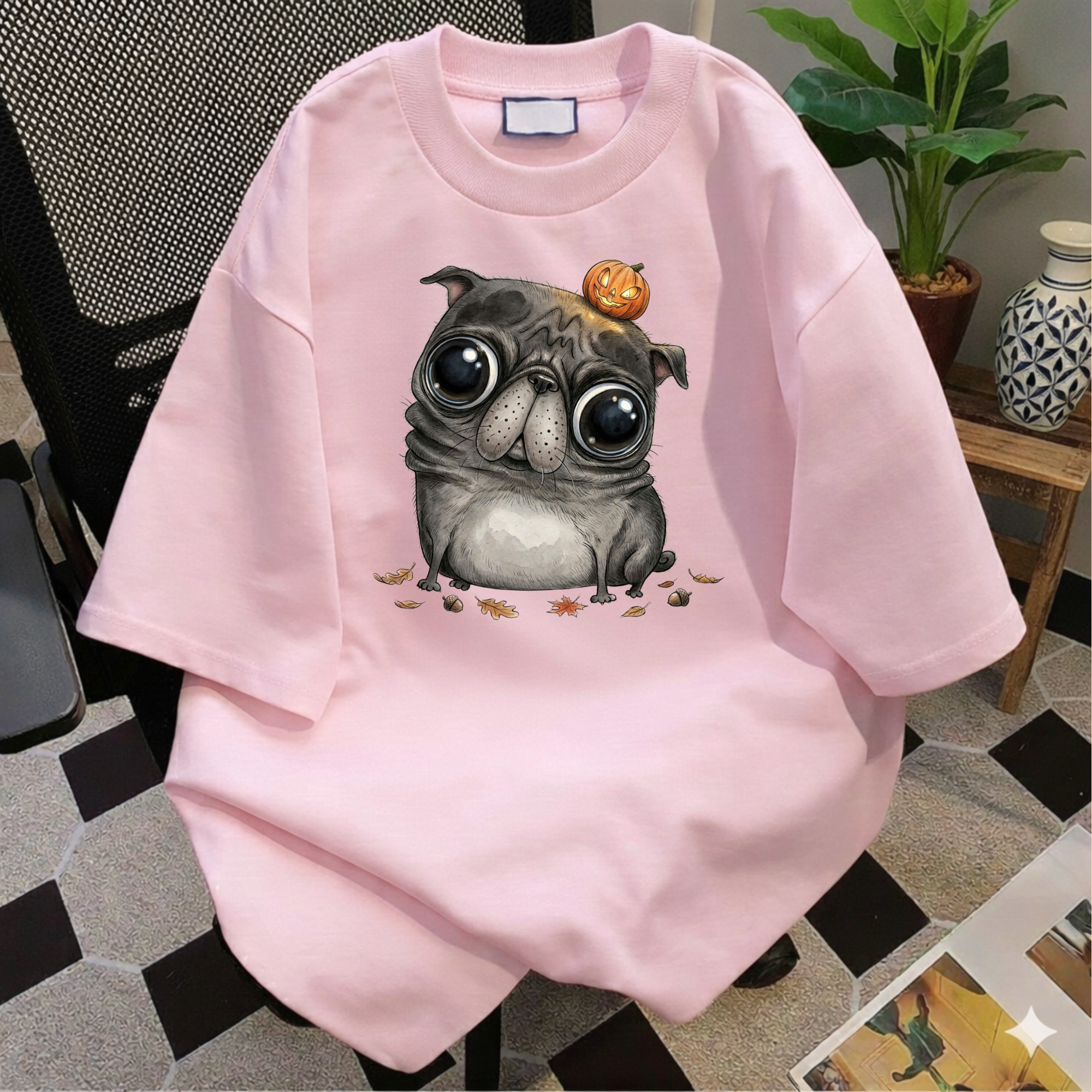 Comfort Colors® Cute Halloween Pug T-Shirt, Spooky Season Pug Puppy Tee, Big Eyes Pugkin Shirt, Pug Lover Gift