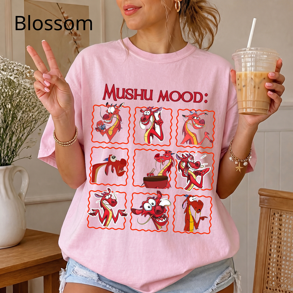 Retro "Mushu Mood" Shirt, Dragon Graphic Tee, Cute Face Emotion Of Mushu T-Shirt | Mulan Princess Tee