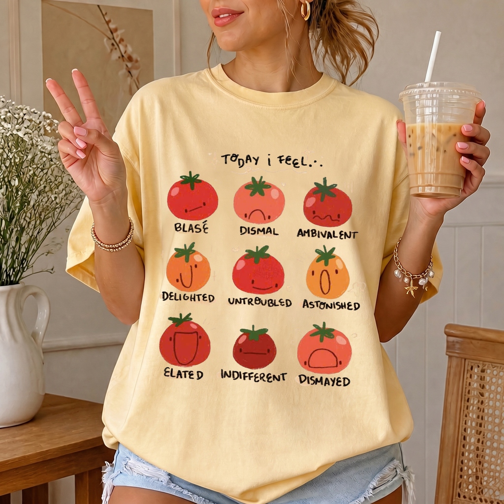 Tomato Mood Chart T-shirt | Kawaii Tomato Illustration, Food Pun Tee