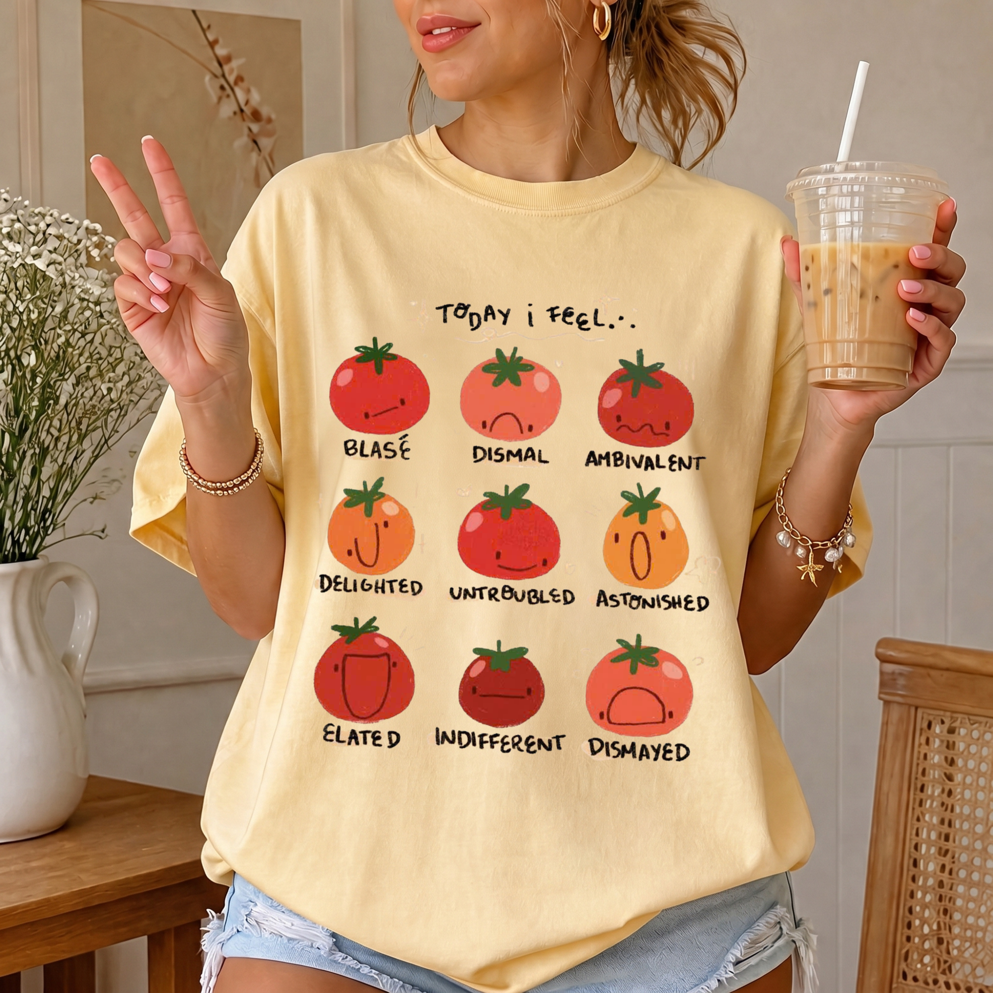 Tomato Mood Chart T-shirt | Kawaii Tomato Illustration, Food Pun Tee