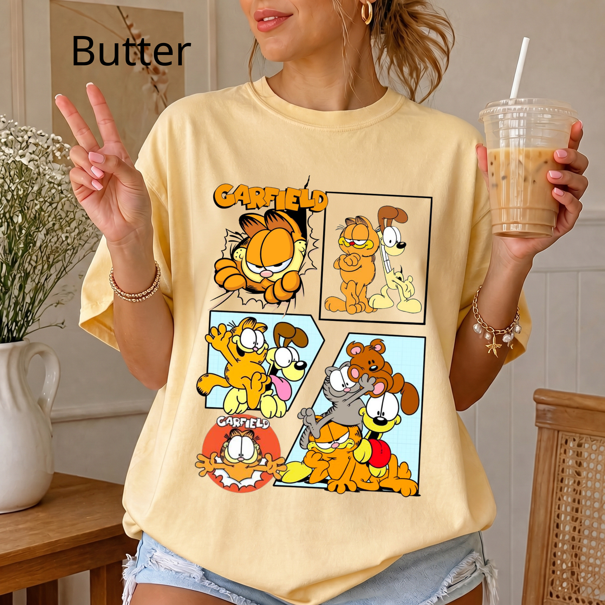 Comfort Color Garfield Comic Panel T-shirt | Cartoon Cat Design, Vintage Funny Silly Cartoon Character Shirt, Disney Vacation Tee