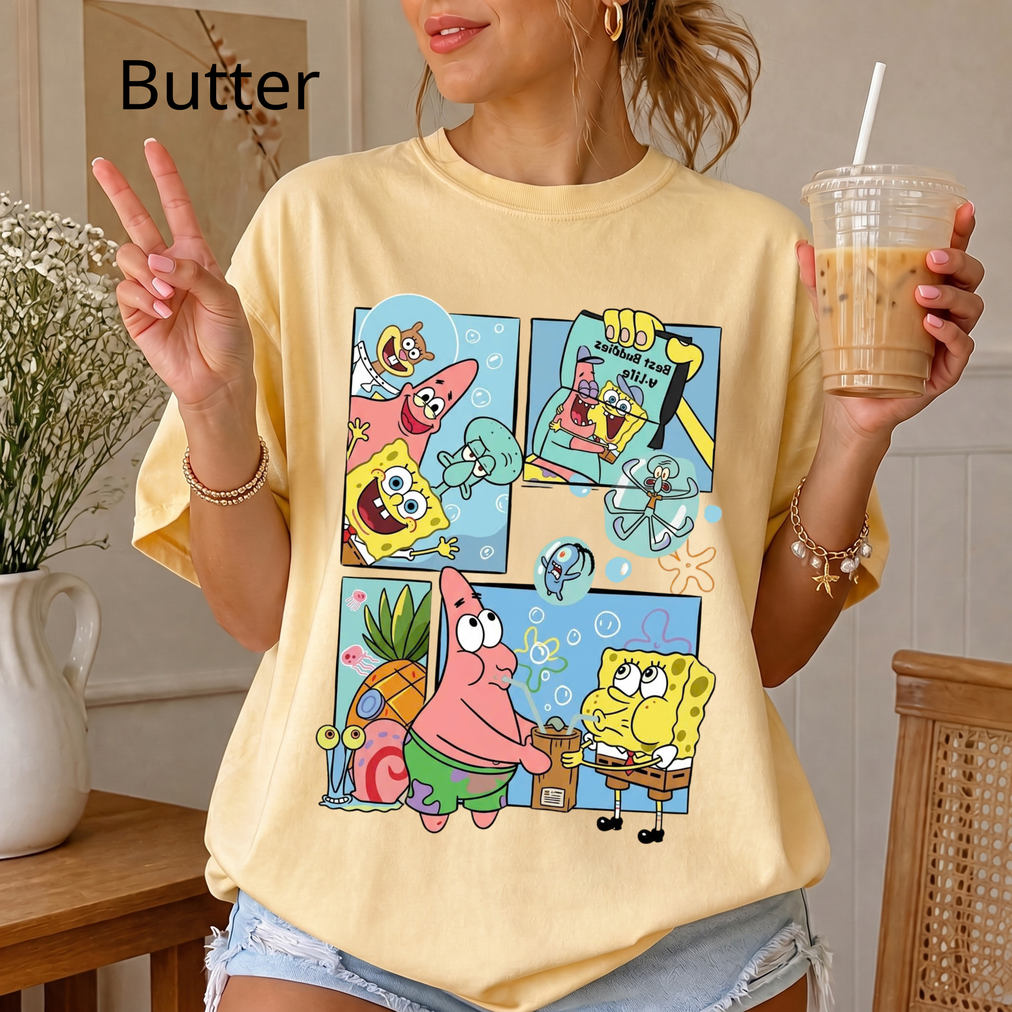 Comfort Color SpongeBob & Patrick Graphic Tee, Vintage Funny Silly Cartoon Character Graphic Shirt, Gift for friend, Disney Vacation Tee