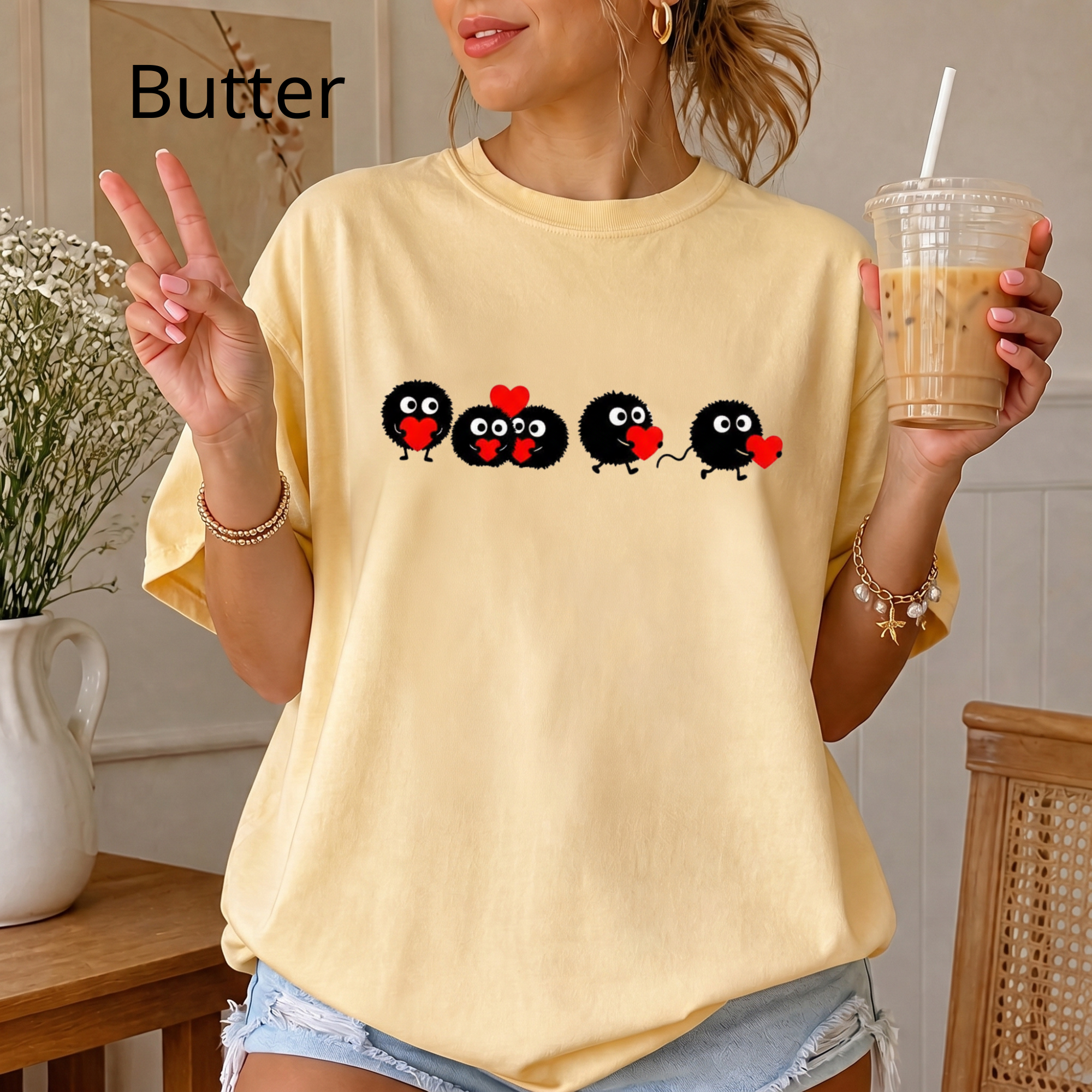 Heart-Eyed Soot Sprite T-shirt | Studio Ghibli Inspired, Cute Minimal Design