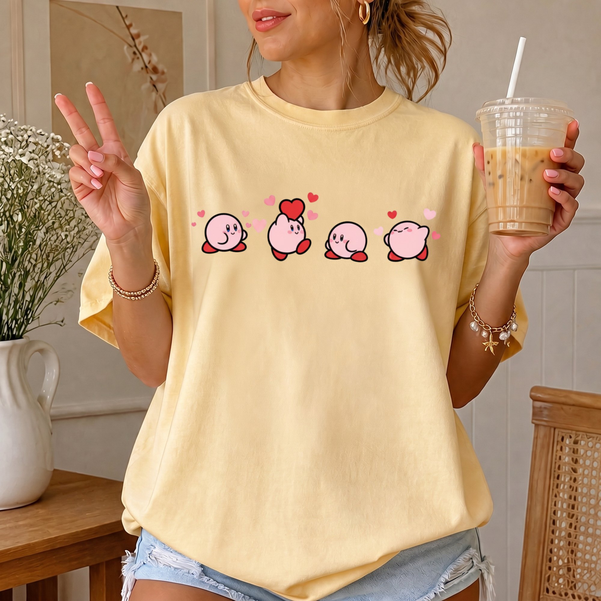T-shirt à imprimé animal mignon Kirby rose | T-shirt personnage manga, T-shirt mignon