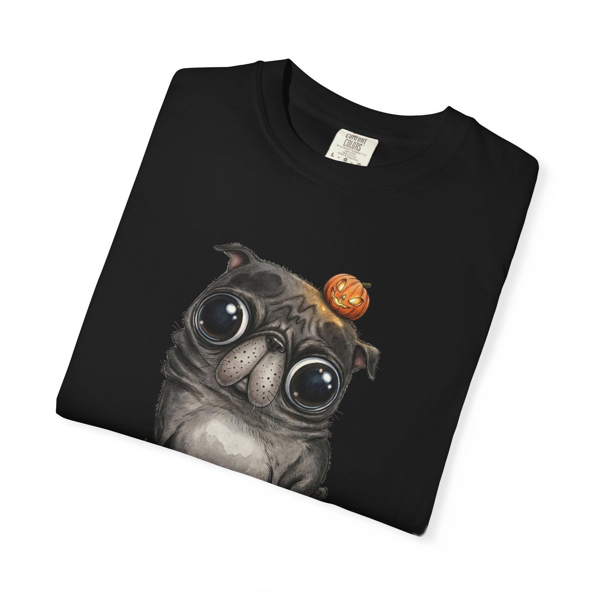 Comfort Colors® Cute Halloween Pug T-Shirt, Spooky Season Pug Puppy Tee, Big Eyes Pugkin Shirt, Pug Lover Gift
